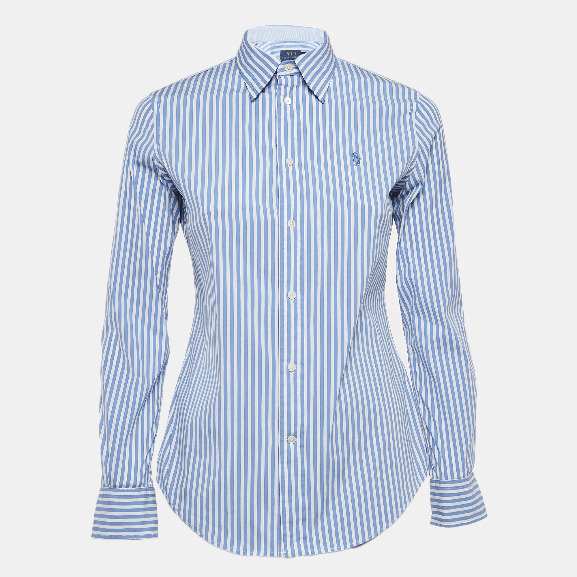 Pre Owned Polo Ralph Lauren Blue Striped Cotton Slim Stretch Shirt S