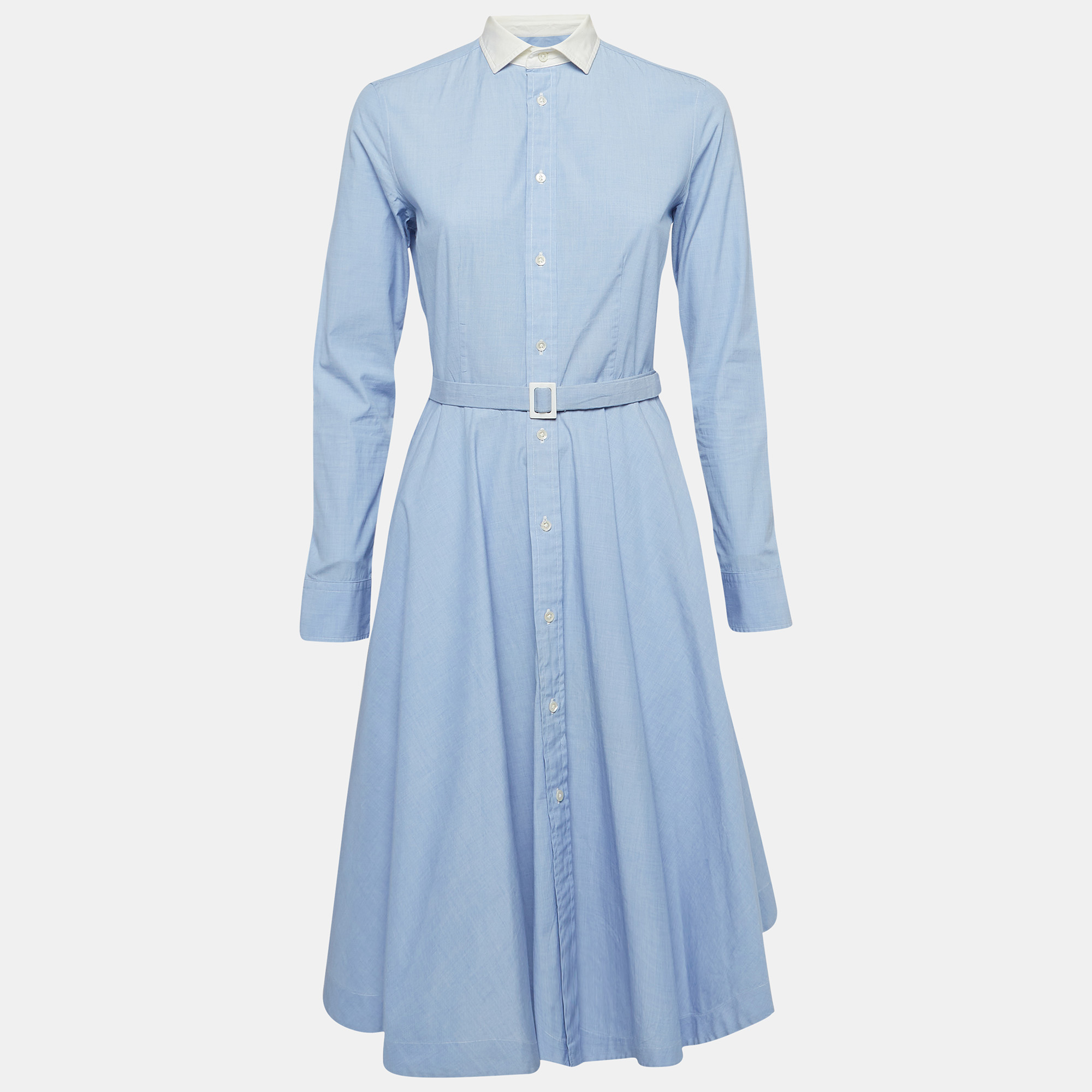 

Polo Ralph Lauren Blue Cotton Button Front Belted Dress
