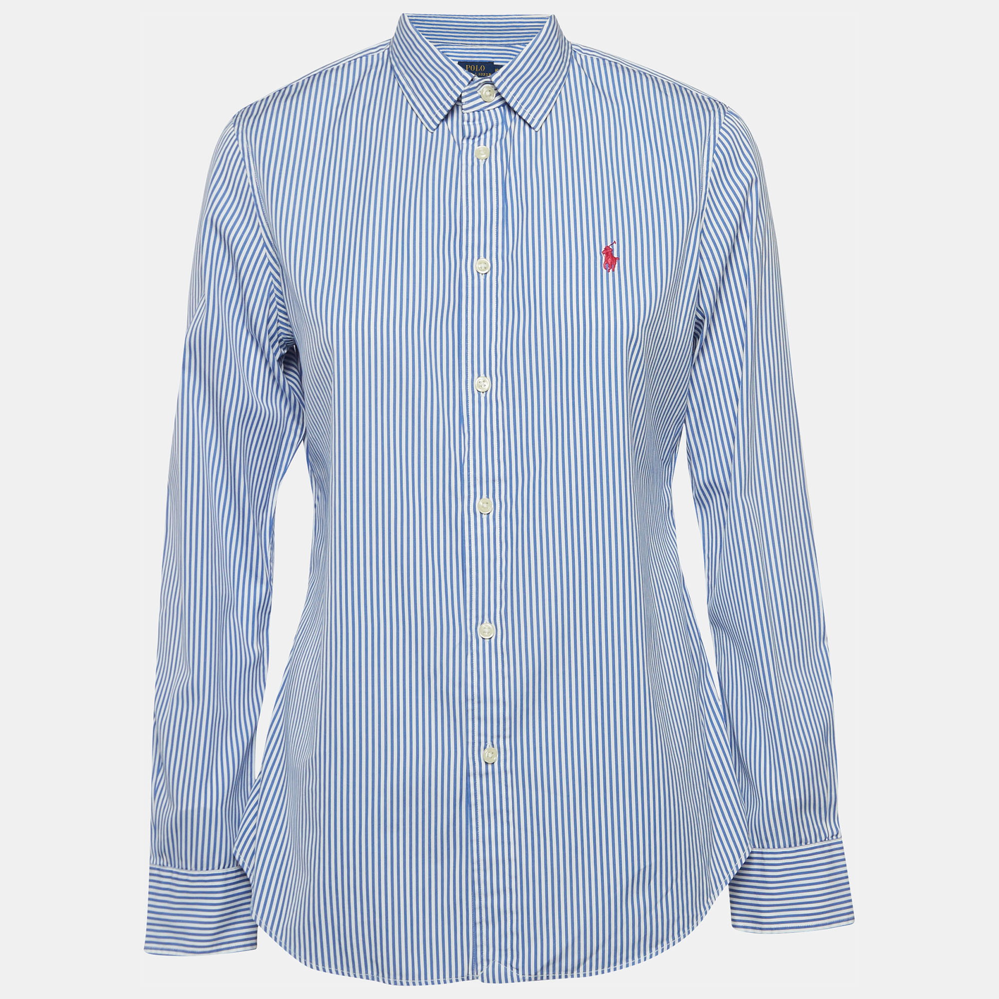 Pre-owned Polo Ralph Lauren Blue Pinstripe Cotton Custom Fit Shirt L