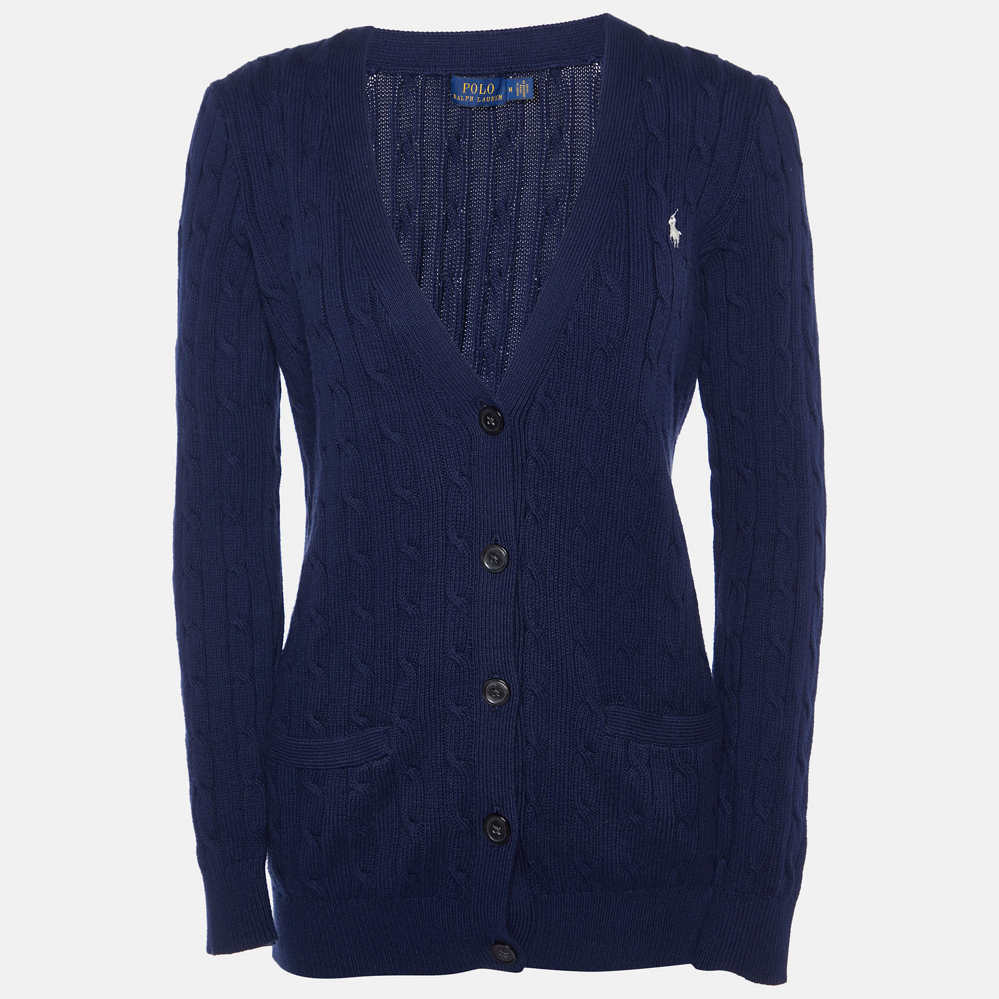 

Polo Ralph Lauren Navy Blue Cable Knit Button Front Cardigan