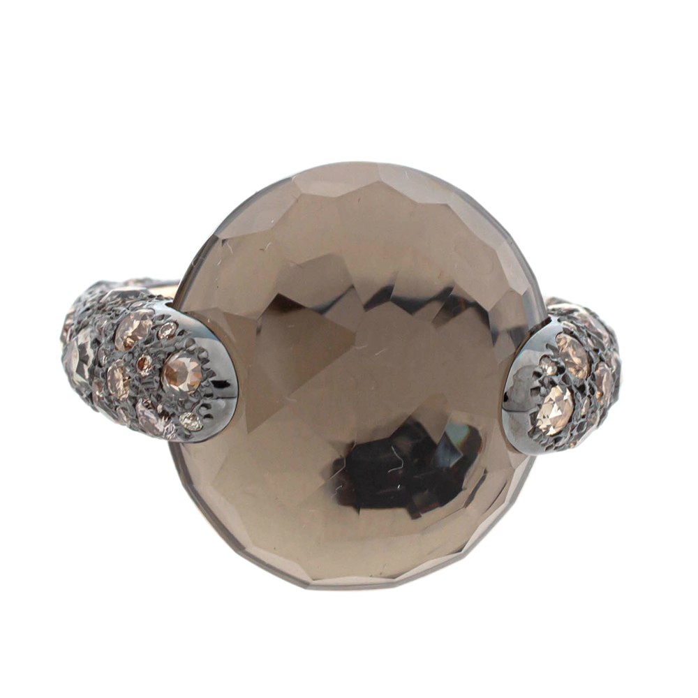 

Pomellato Smoky Quartz & Diamond 18K Rose Gold Tango Ring Size