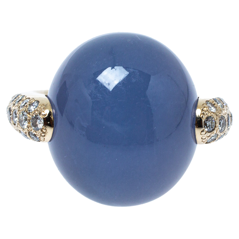 

Pomellato Luna Chalcedony Diamond 18K Yellow Gold Cocktail Ring Size