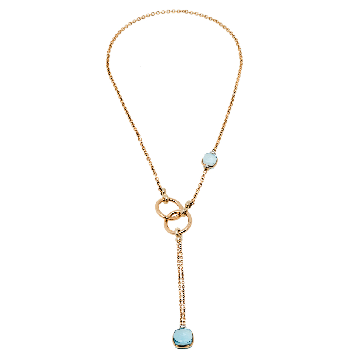 

Pomellato Nudo Blue Topaz Diamond 18K Rose Gold Sautoir Necklace and Long Earrings Set