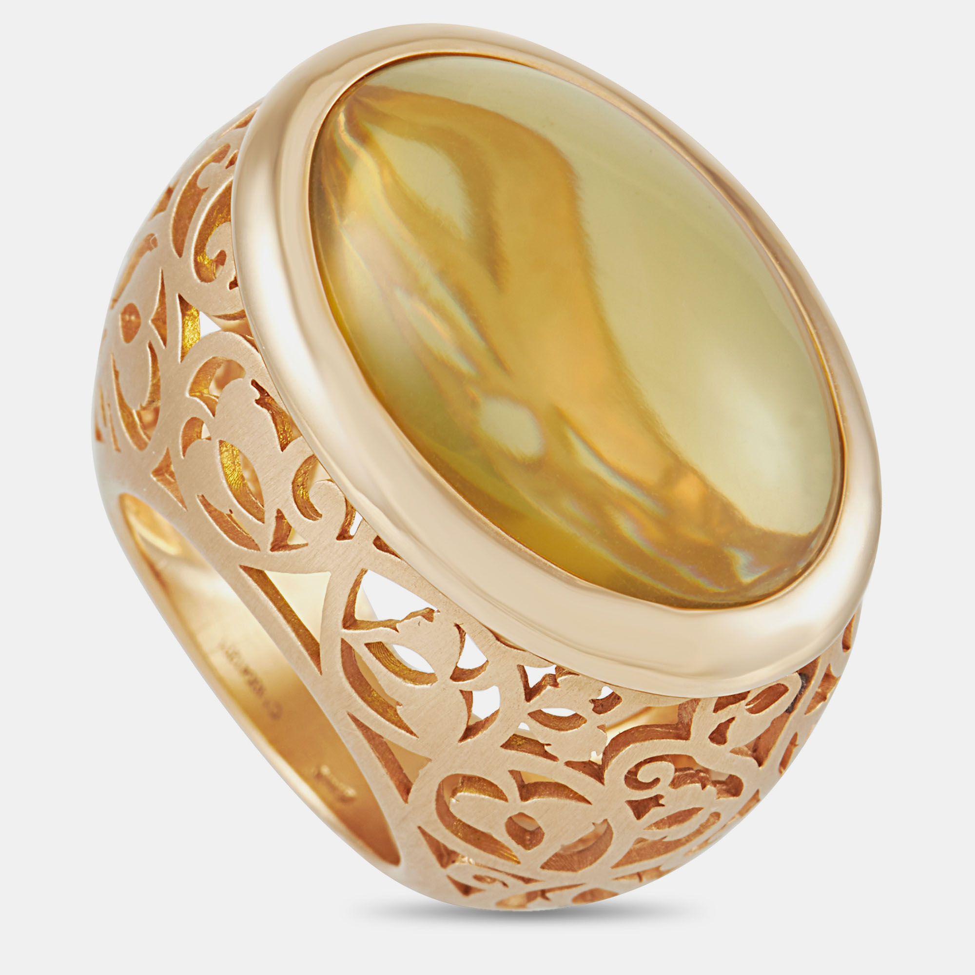 Pre-owned Pomellato Arabesque 18k Rose Gold Amber Ring