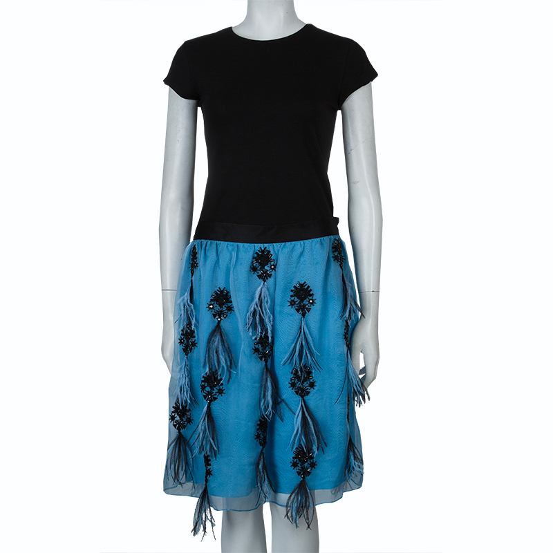 

Prabal Gurung Blue Feather Detail Embellished Skirt