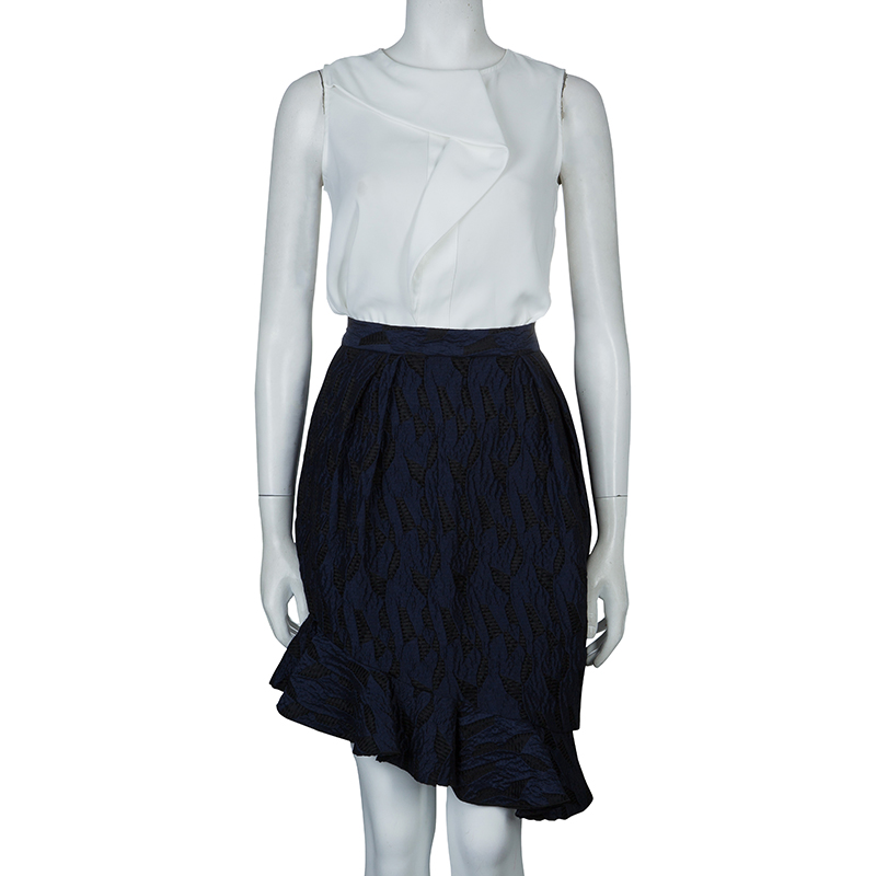 

Prabal Gurung Navy Blue Textured Ruffle Bottom Asymmetric Skirt