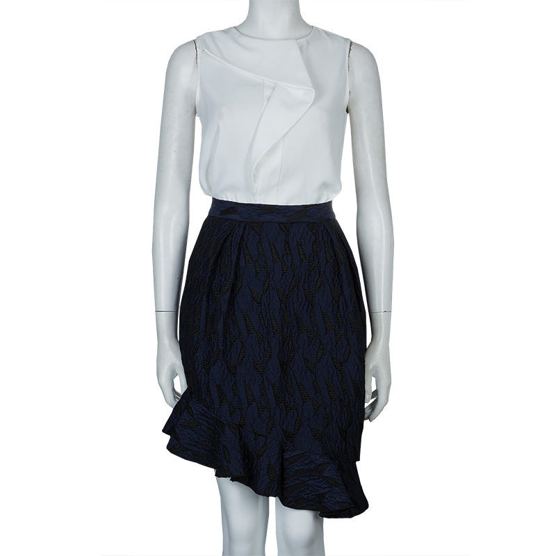 

Prabal Gurung Navy Blue Textured Ruffle Bottom Asymmetric Skirt