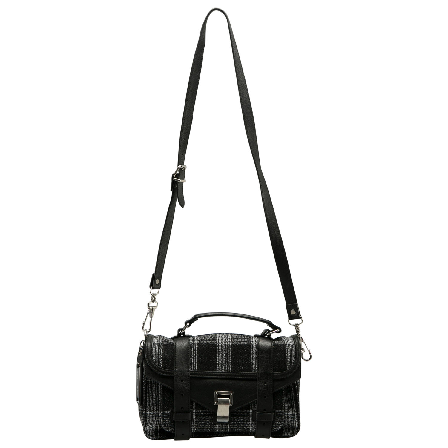 

Proenza Schouler Black/White Monochrome Plaid and Leather Tiny PS1 Crossbody Bag