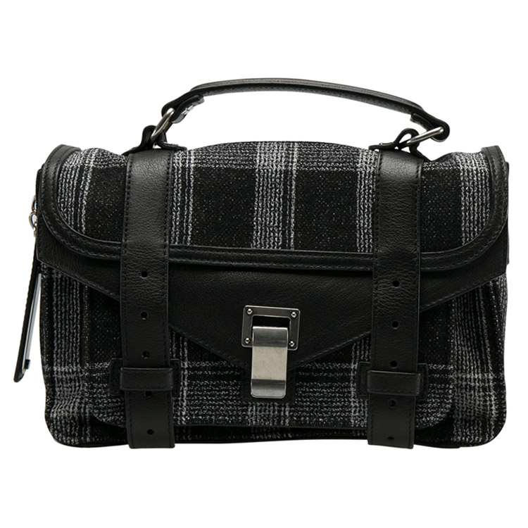 Proenza Schouler Black/White Monochrome Plaid and Leather Tiny PS1 Crossbody Bag