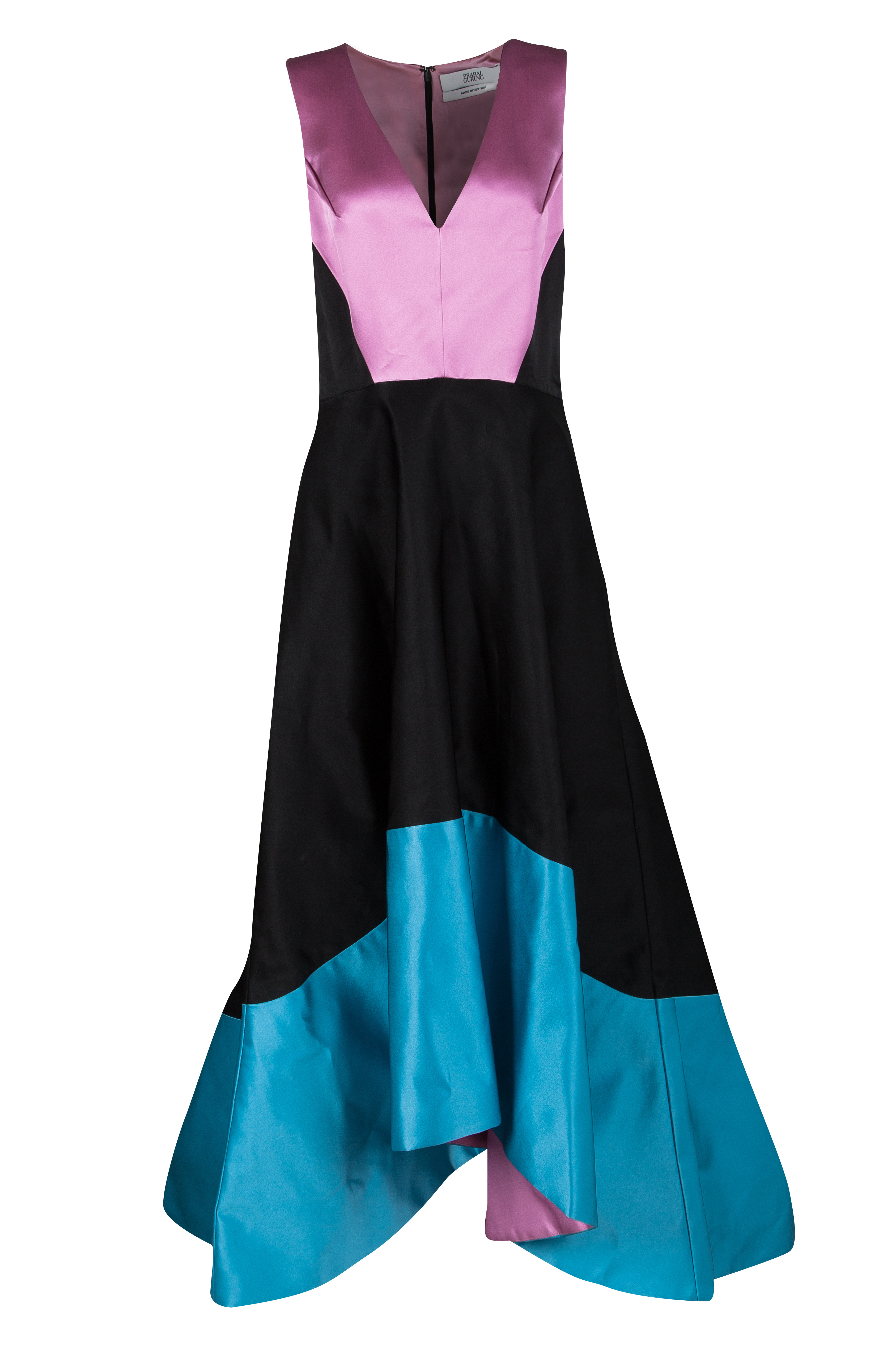 Prabal Gurung Colorblock Doubleface Satin High Low Sleeveless V-Neck Gown L