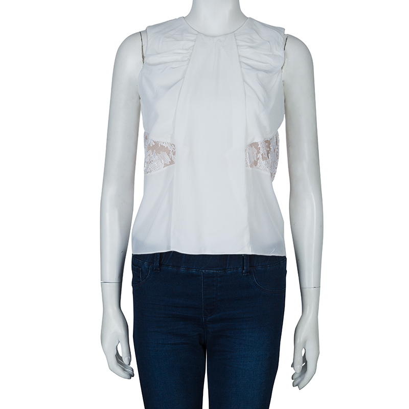 

Prabal Gurung White Lace Insert Sleeveless Top