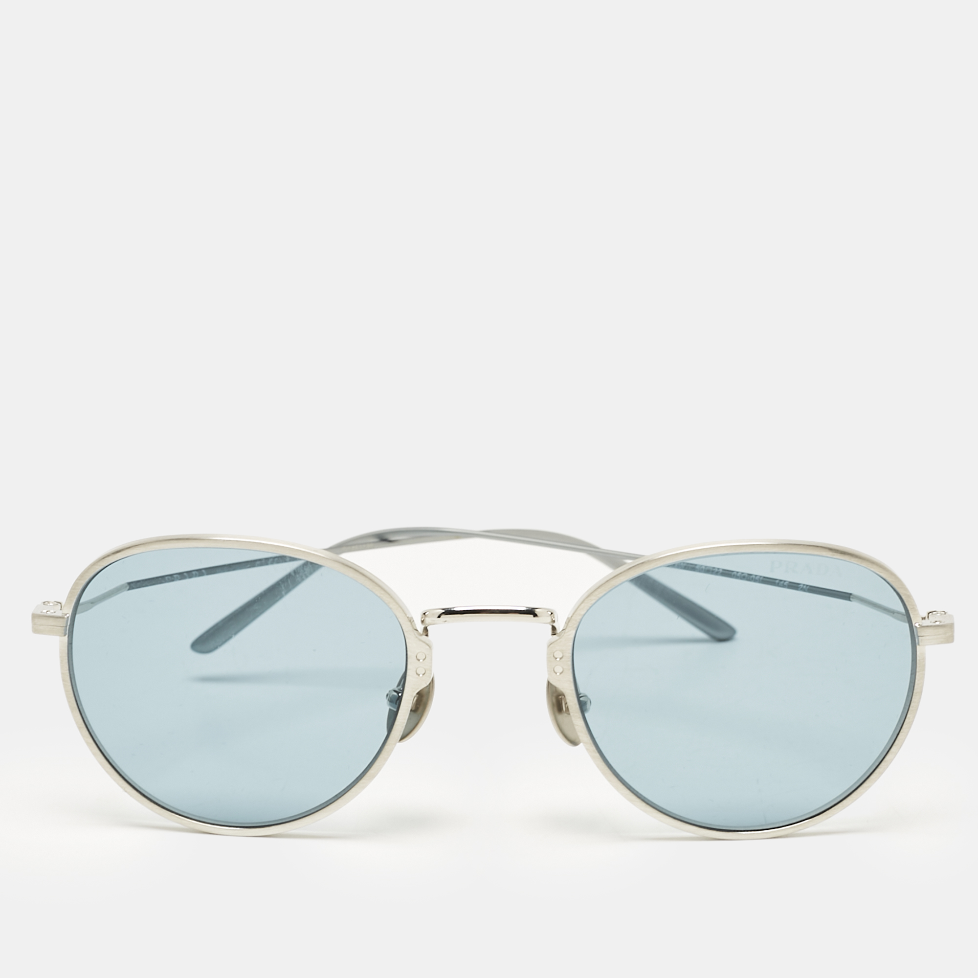 

Prada Blue SIlver Tone SPR53W Round Sunglasses