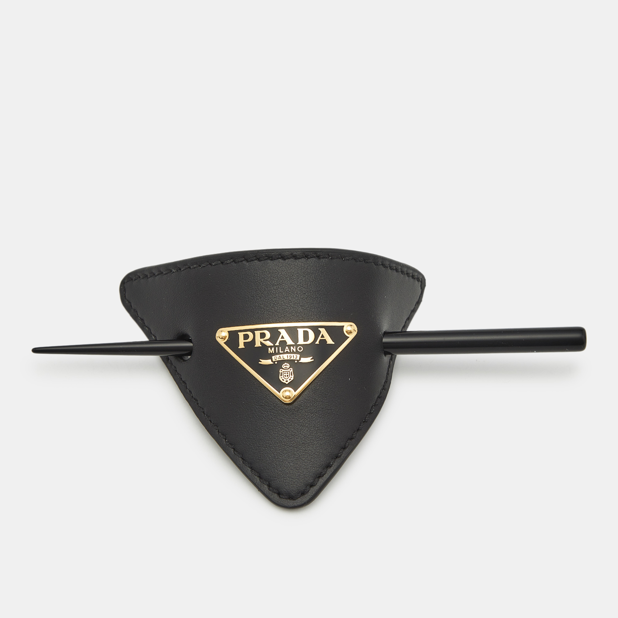 

Prada Black Leather Resin Gold Tone Hair Clip