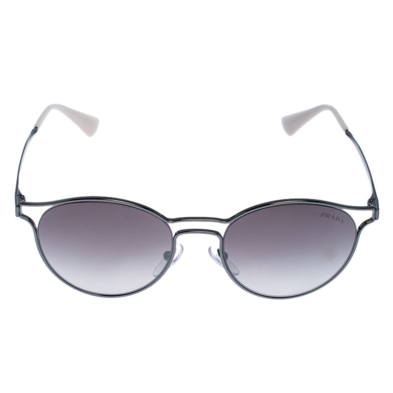 

Prada Gun Metal SPR 62S Mirror Round Sunglasses, Metallic