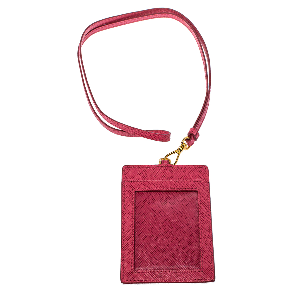 

Prada Fuchsia Saffiano Leather ID Badge Holder, Pink