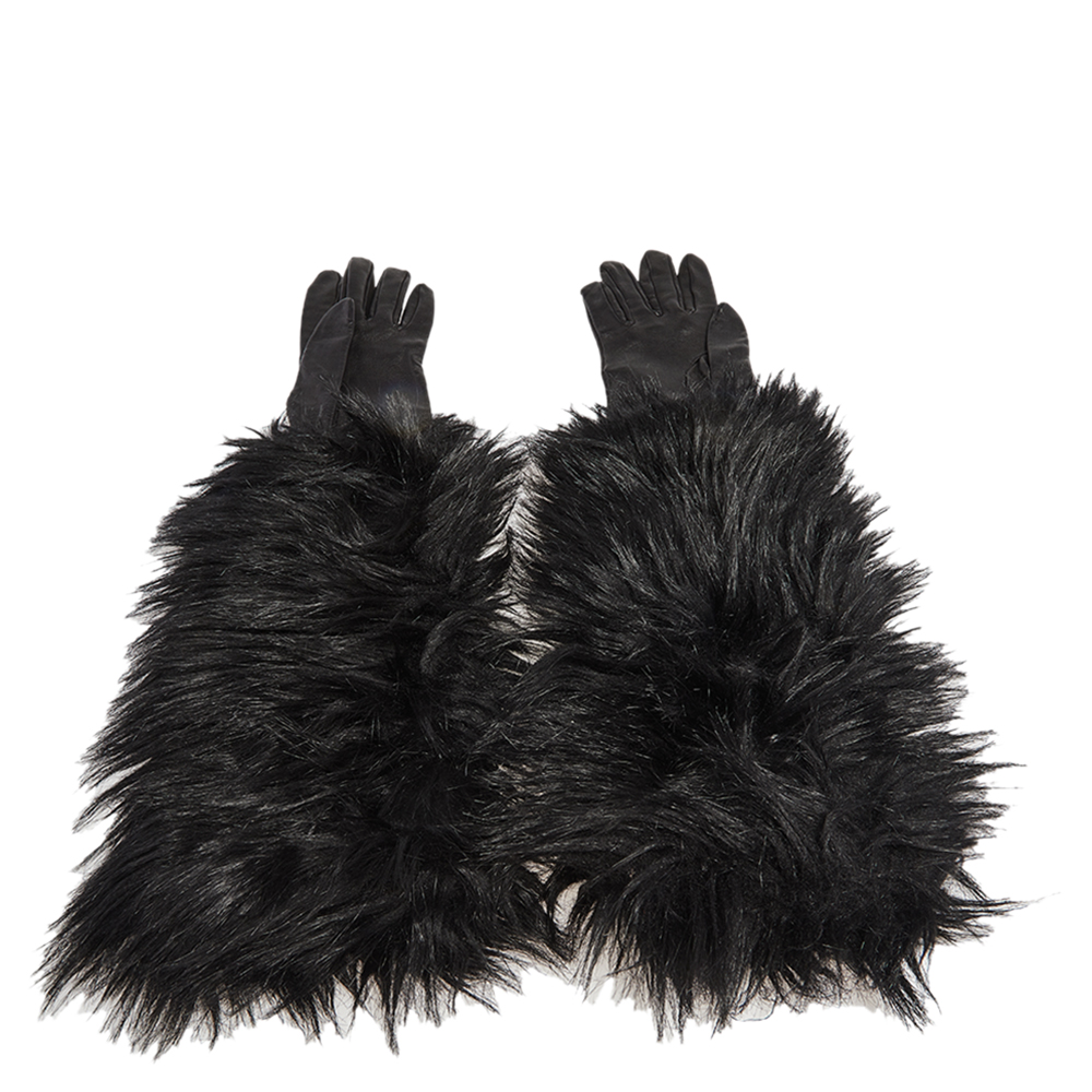 

Prada Black Leather Faux Fur Gloves