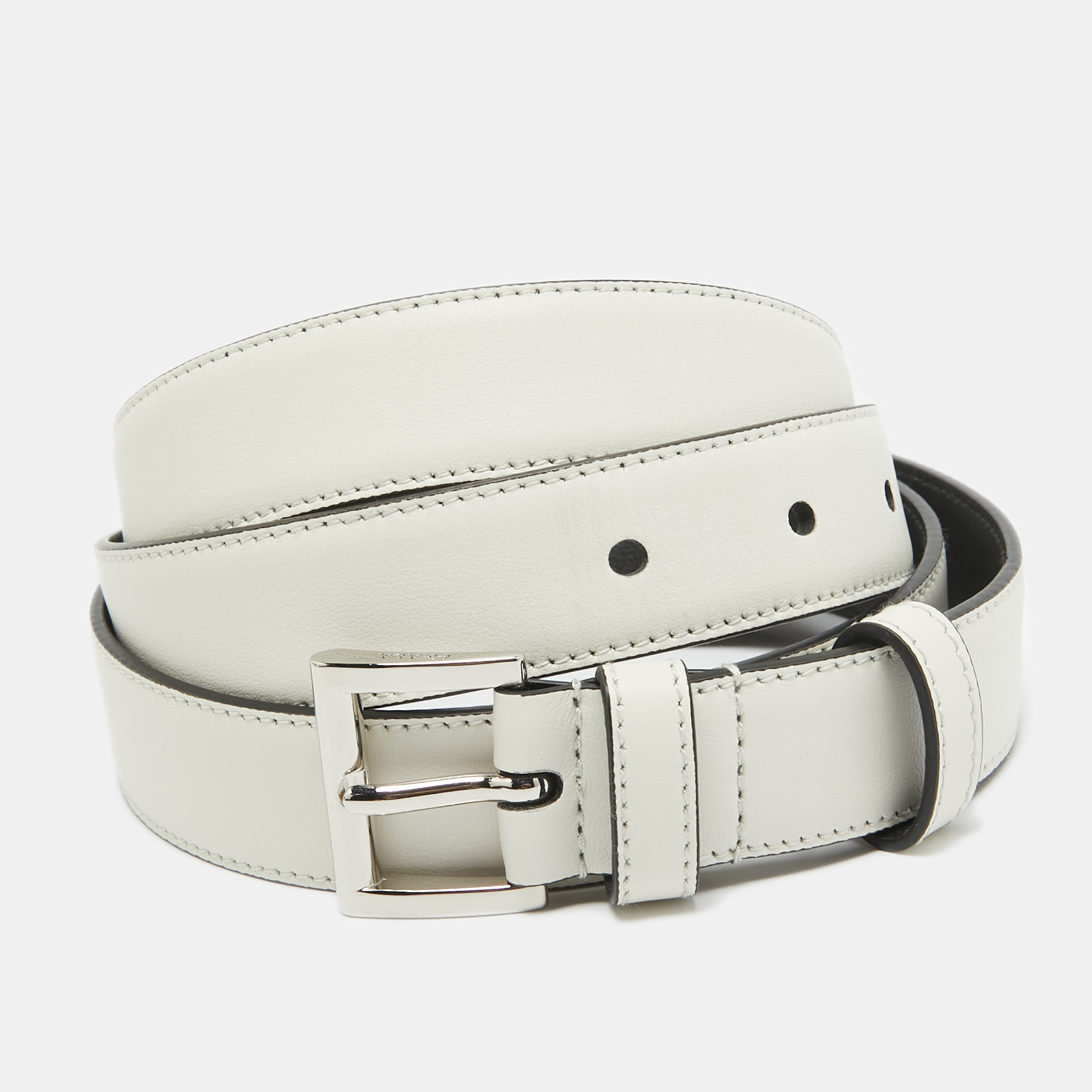 

Prada White Leather Slim Belt