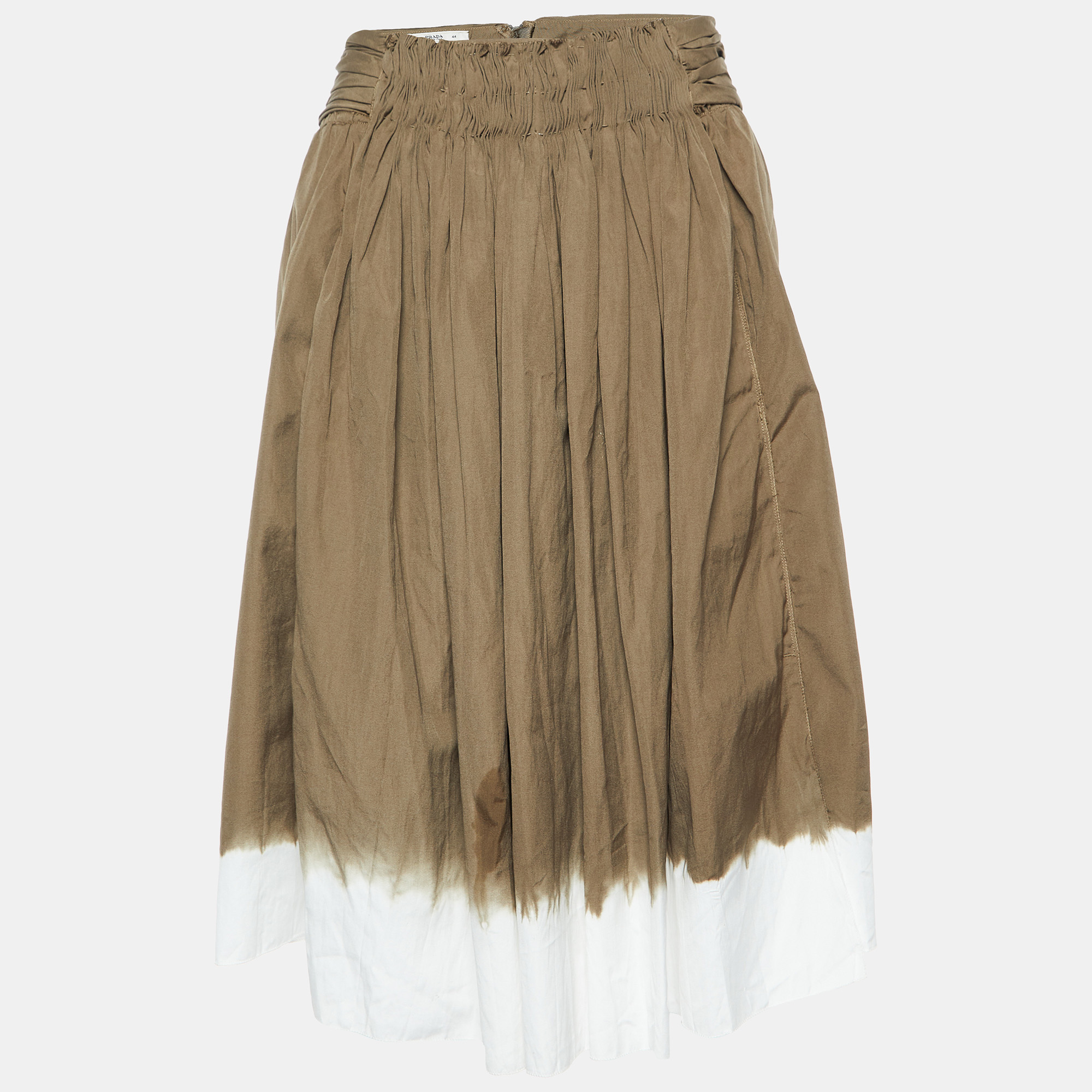 

Prada Green Tie-Dye Cotton Smocked Knee Length Skirt M