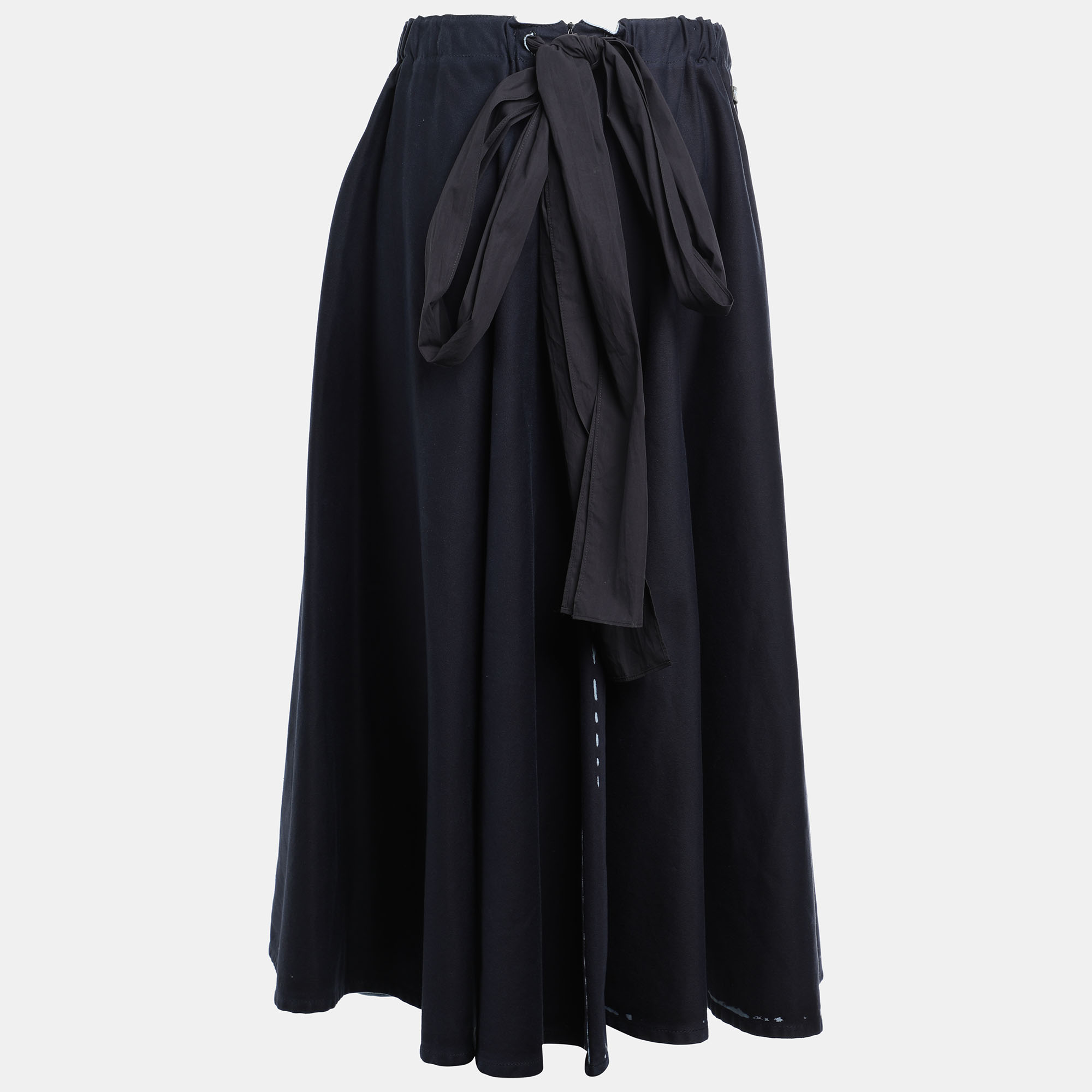 

Prada Navy Blue Cotton Waist Tie Detail Midi Skirt L