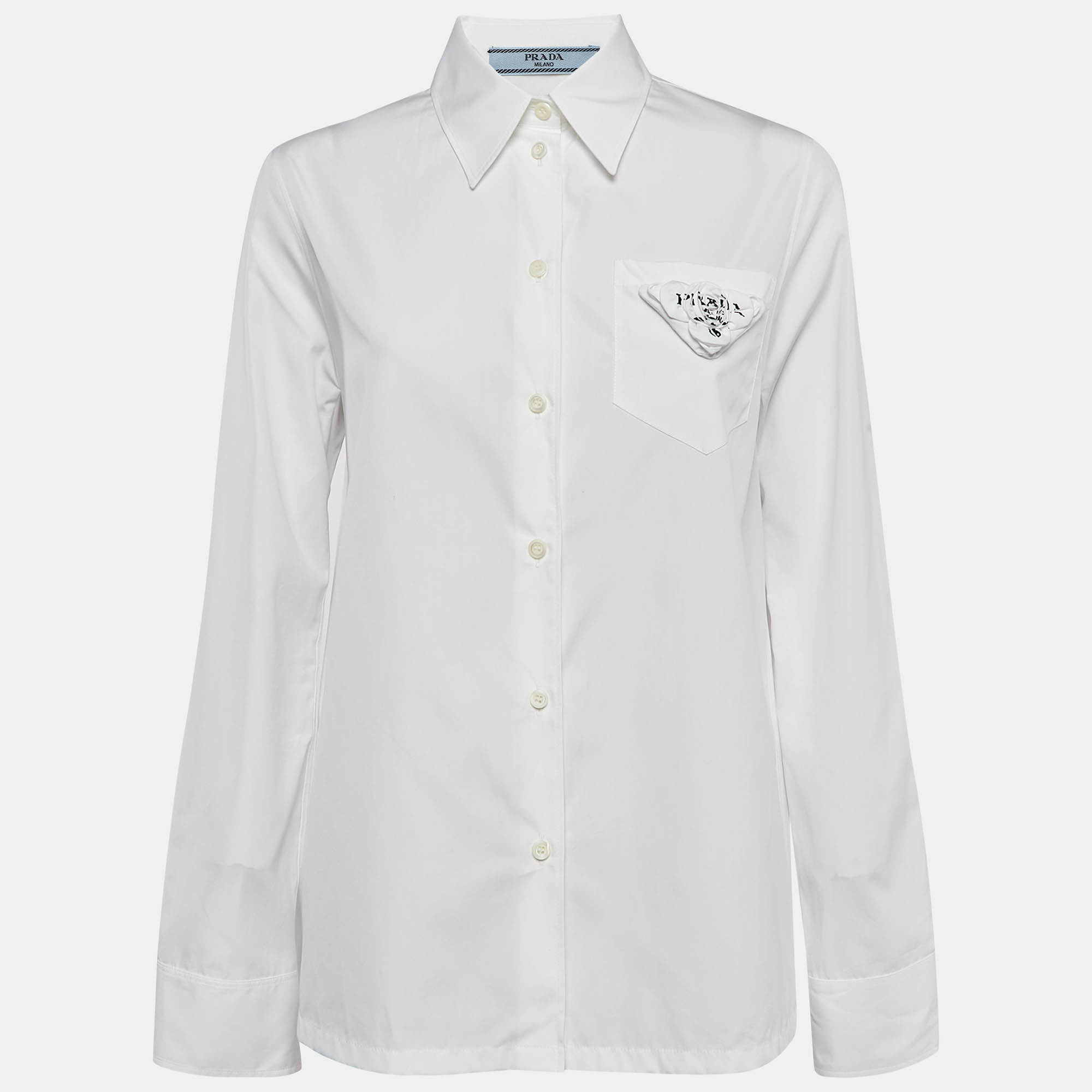 Pre-owned Prada White Poplin Logo Applique Detail Shirt M