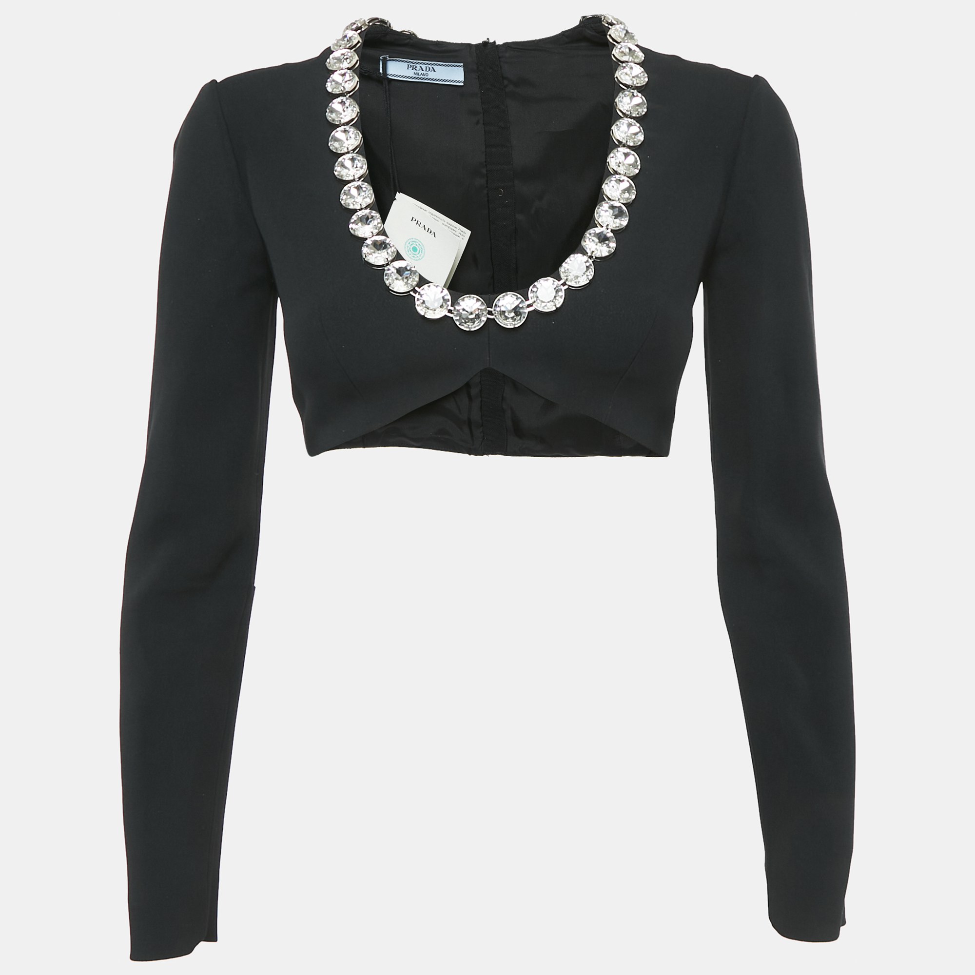 

Prada Black Crystal Studded Crepe Crop Top XS