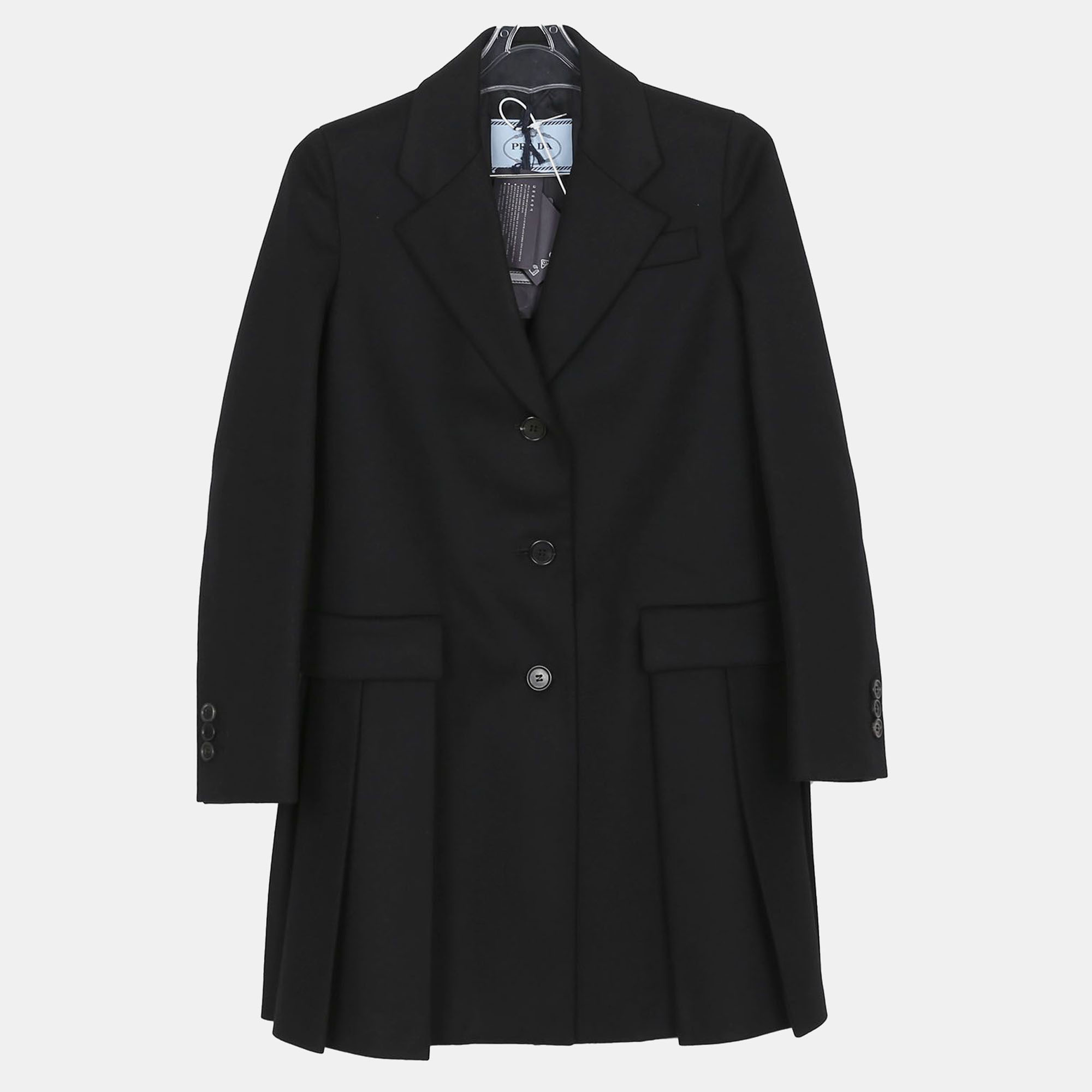 

Prada Black Wool Pleated Detail Coat Size