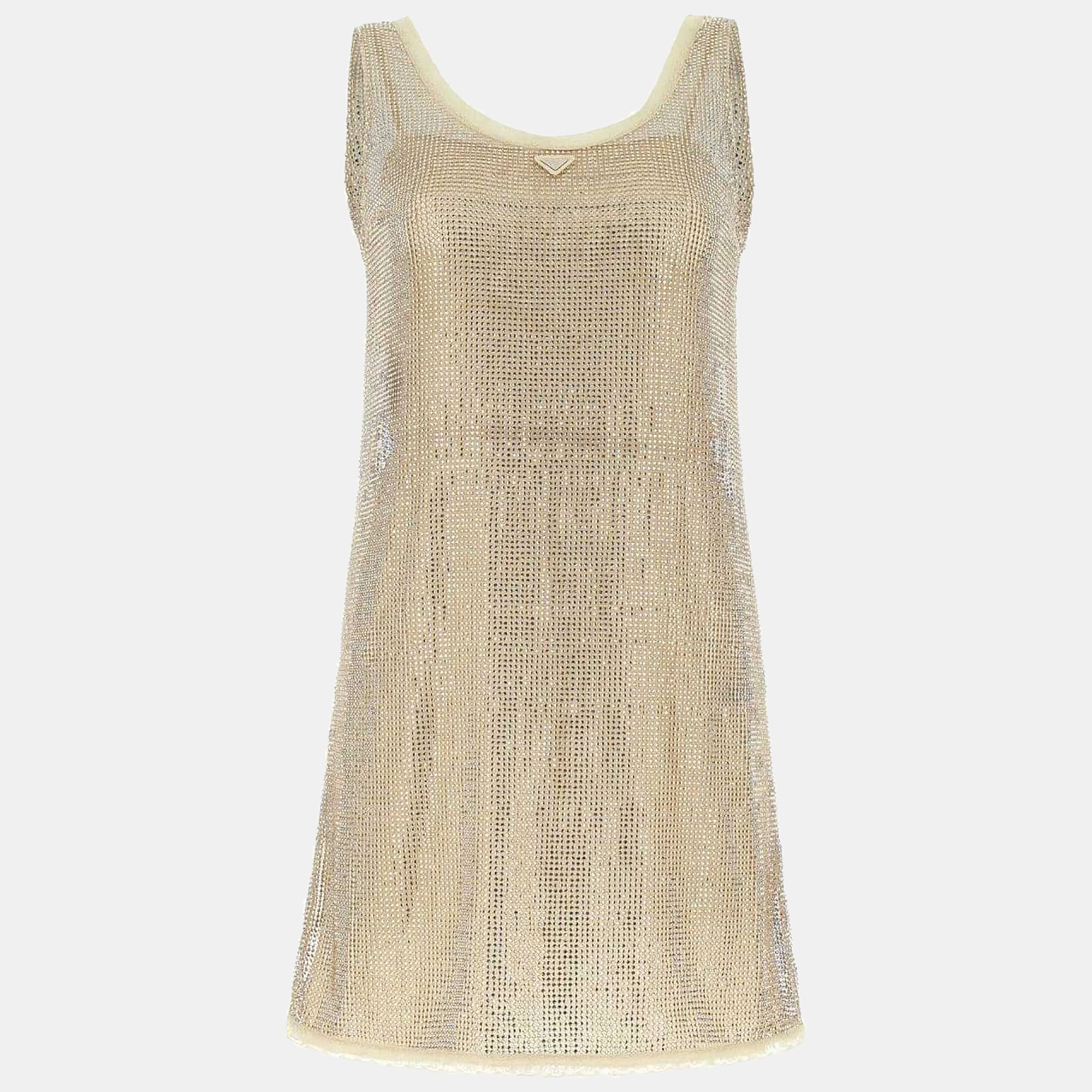 

Prada Gold Logo Plaque Embellished Sleeveless Dress Women’s IT 40