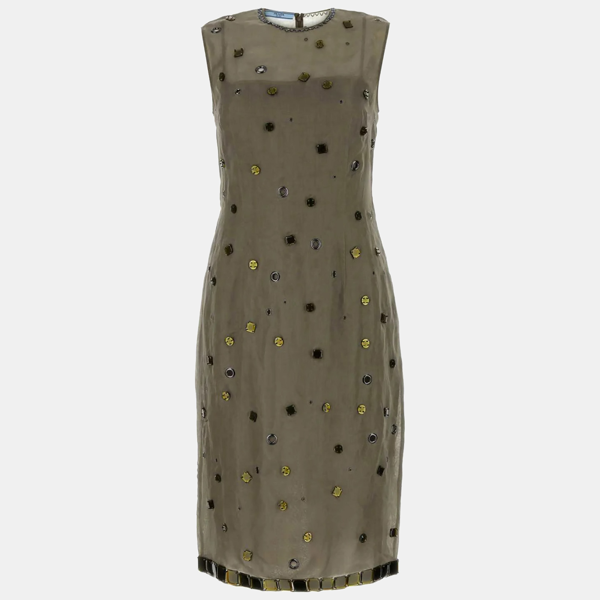 

Prada Military Green Embellished Organza Dress IT 42