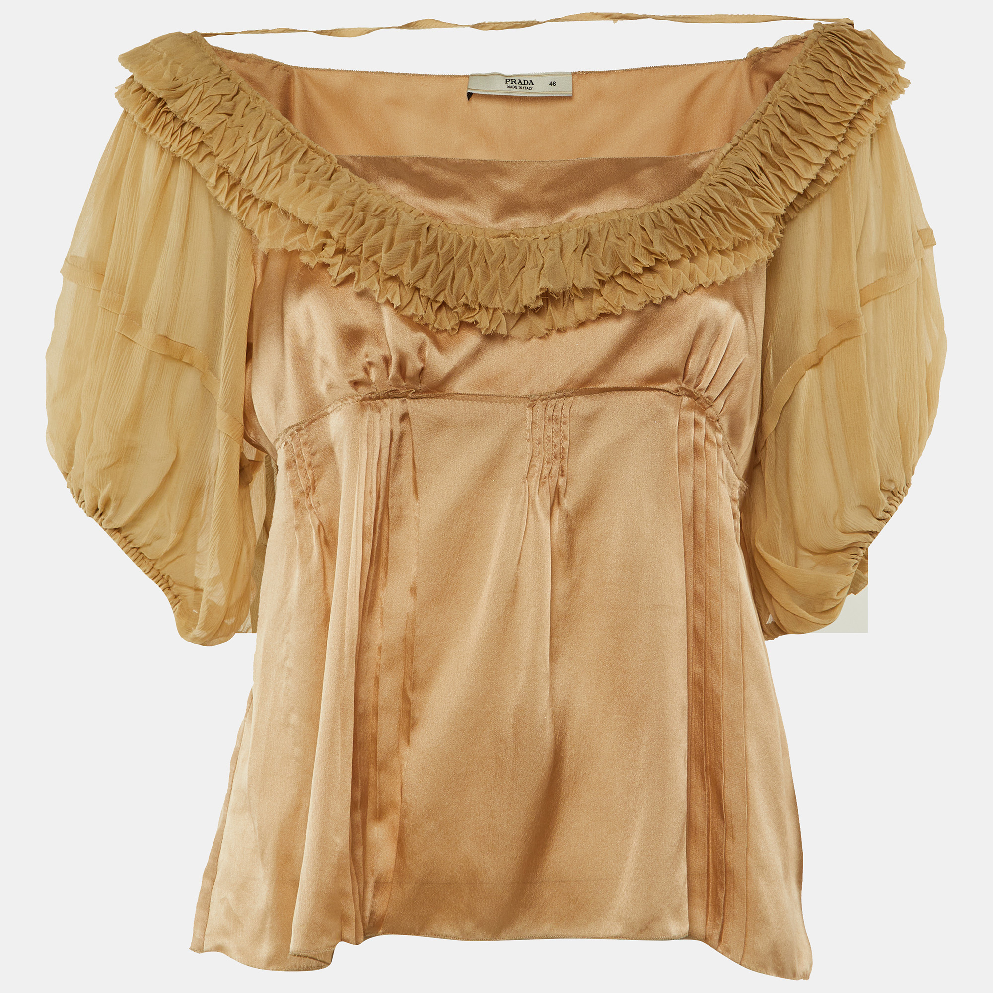 

Prada Beige Silk Satin Ruffled Top L