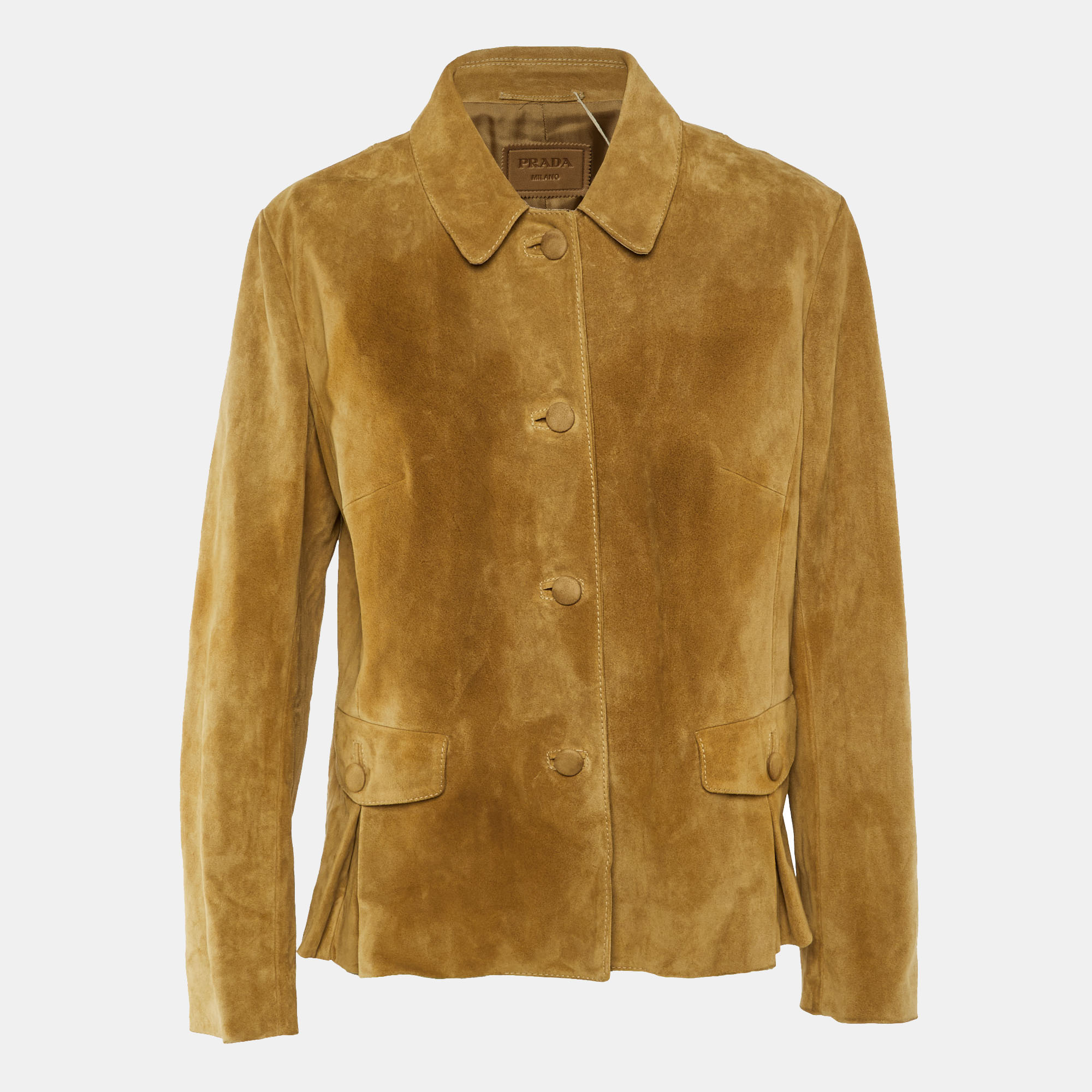 Pre-owned Prada Light Brown Suede Button Front Jacket M