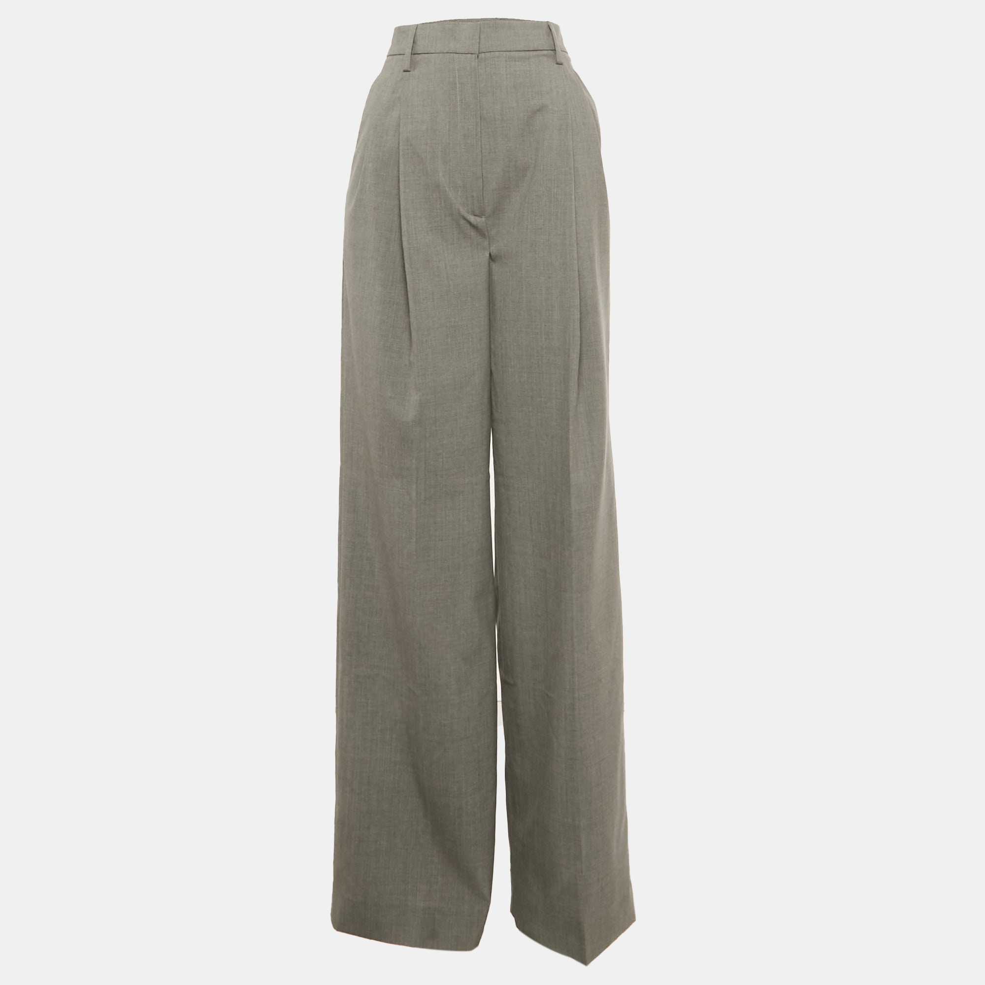 Pre-owned Prada Grey Wool Wide Leg Trousers Xs In Gray