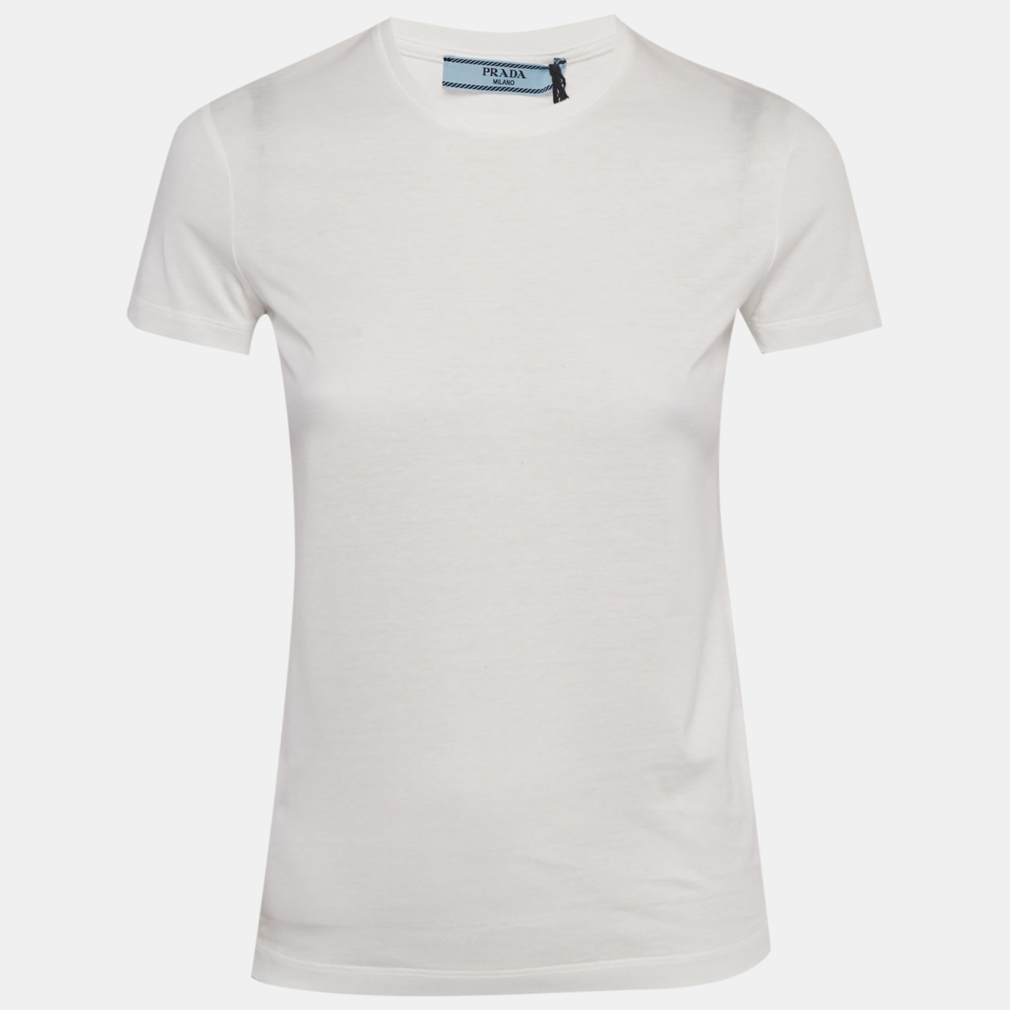 Pre-owned Prada White Cotton Knit Round Neck T-shirt Xs