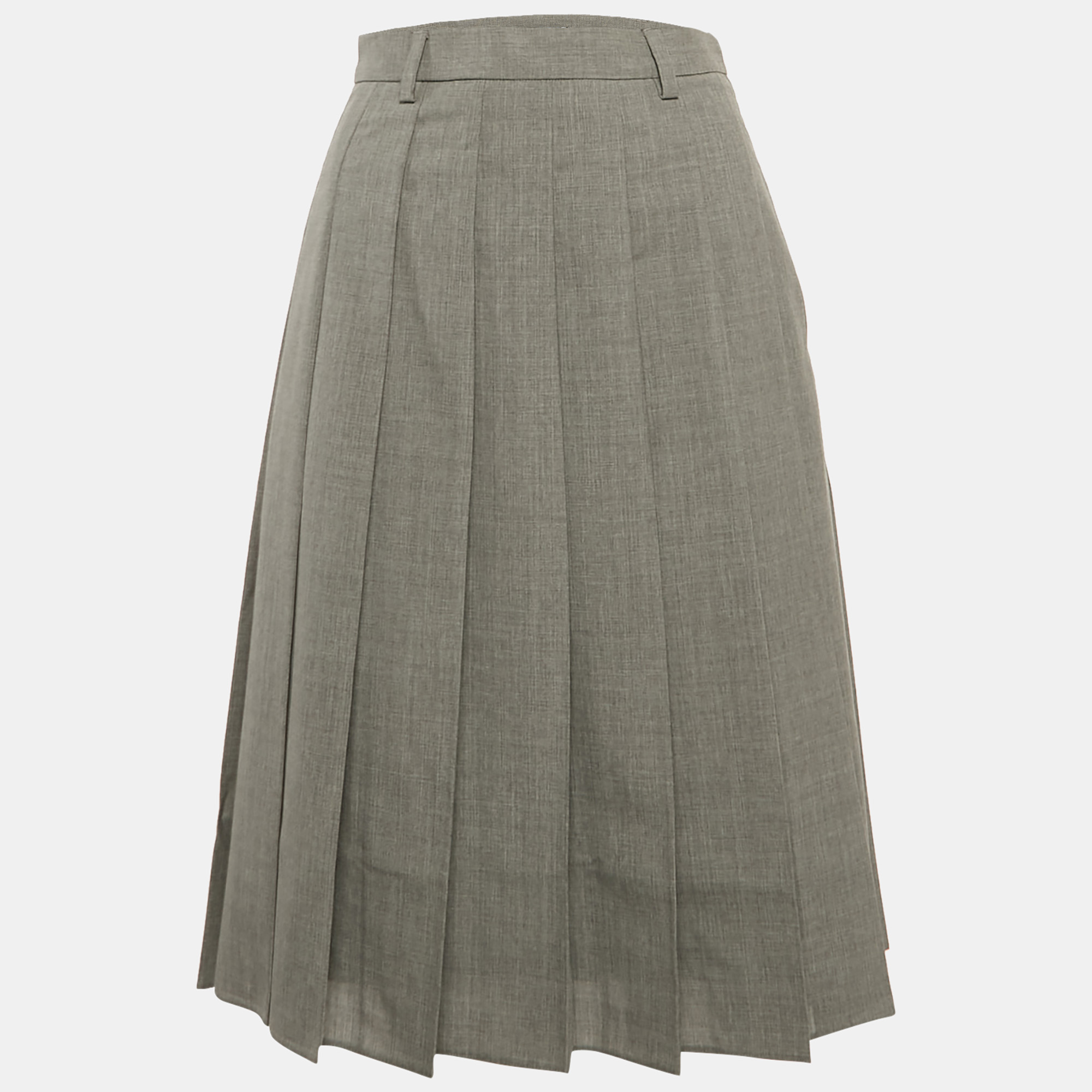 

Prada Grey Wool Pleated Midi Skirt XS