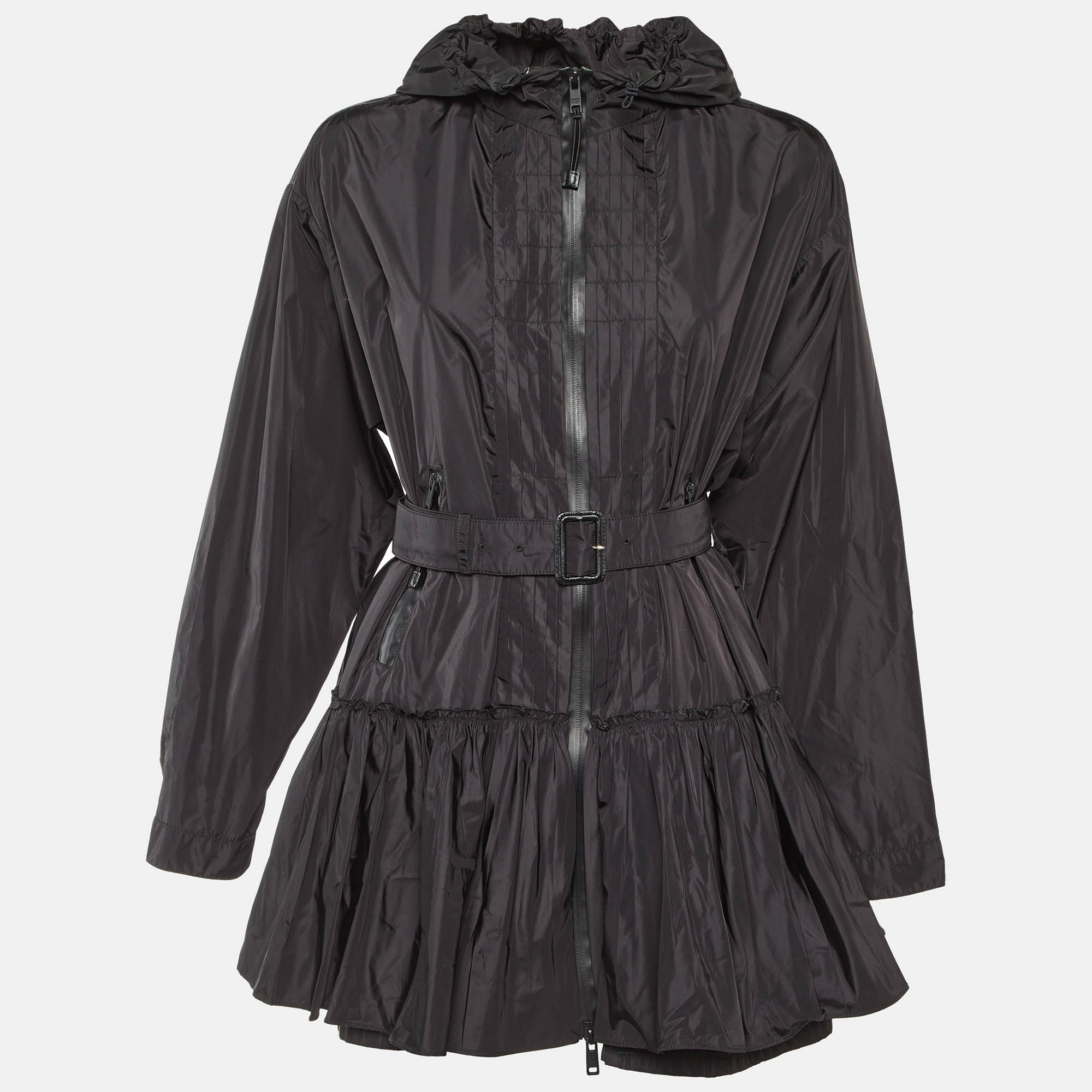 

Prada Black Nylon Pleat Detail Hooded Jacket S