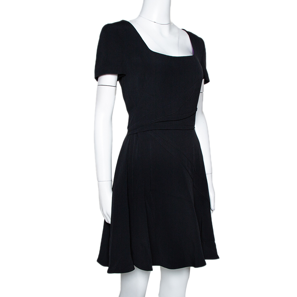 

Prada Black Cady Crepe Short Sleeve Flared Dress