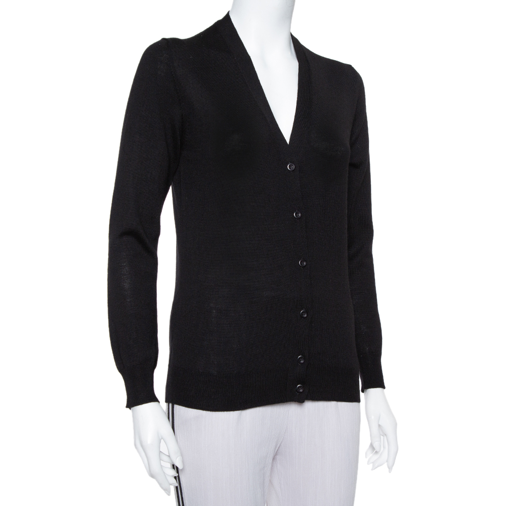 

Prada Black Wool Button Front Cardigan
