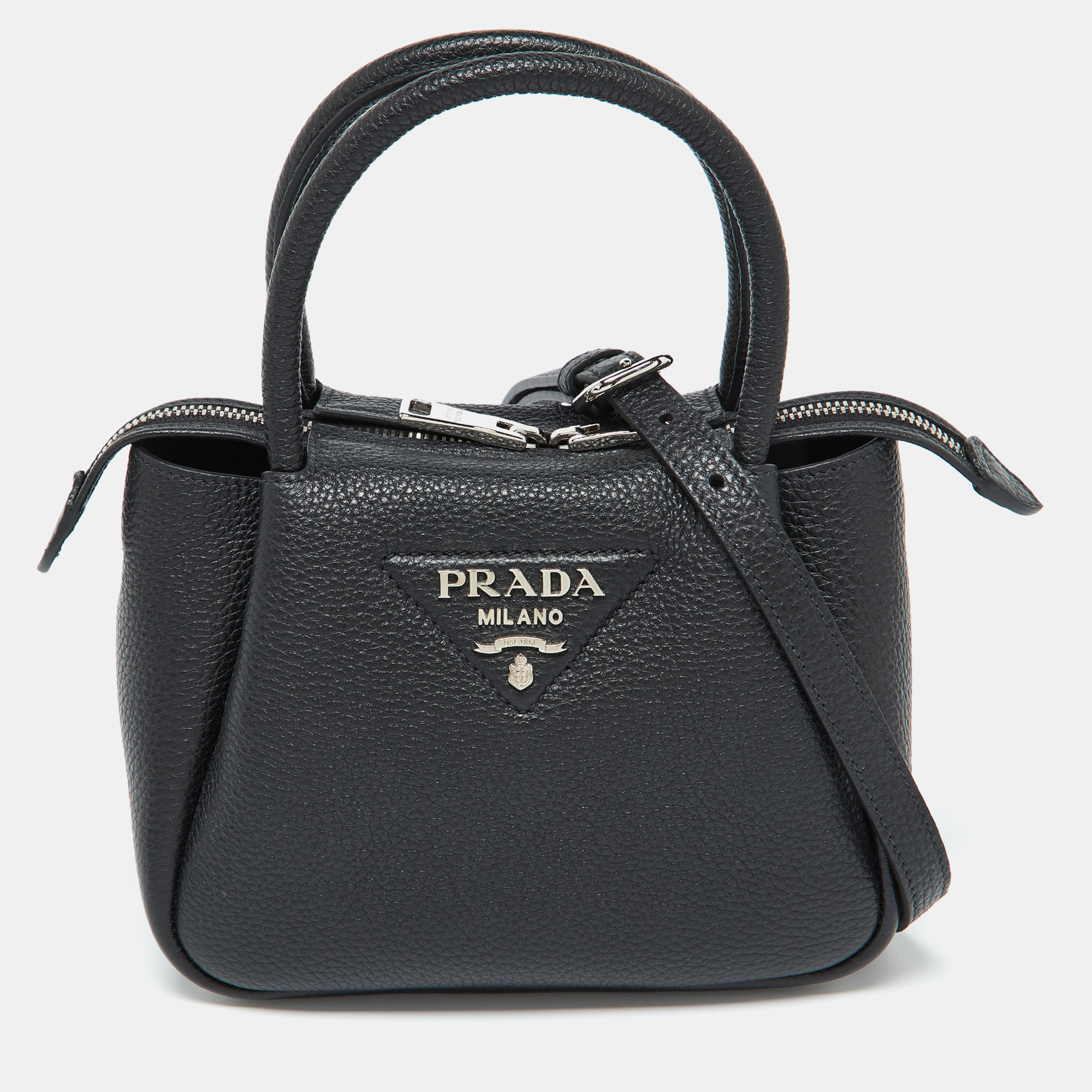 

Prada Black Vitello Daino Soft Leather Mini Top Zip Bag