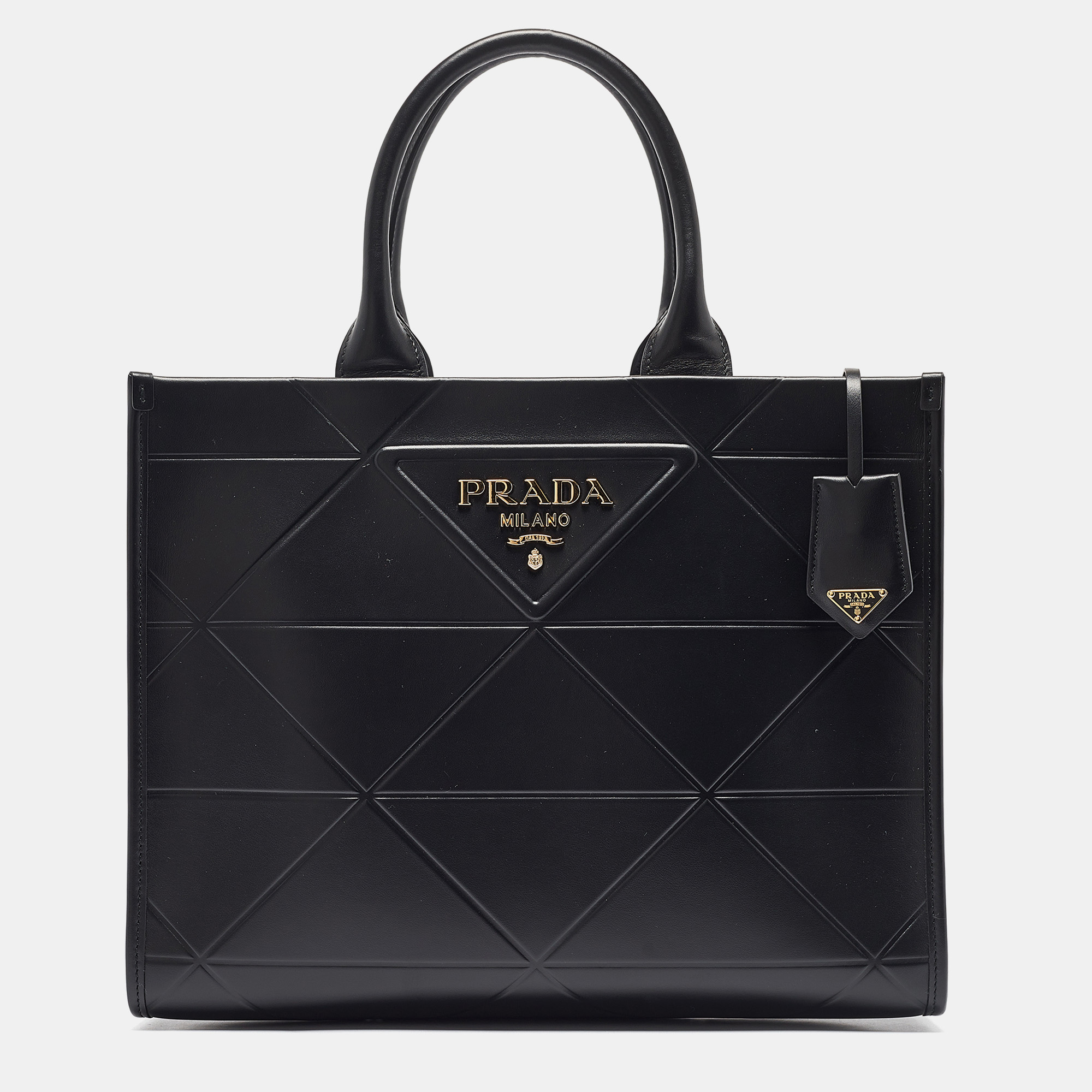 Pre-owned Prada Black Soft Calf Leather Medium Symbole Tote