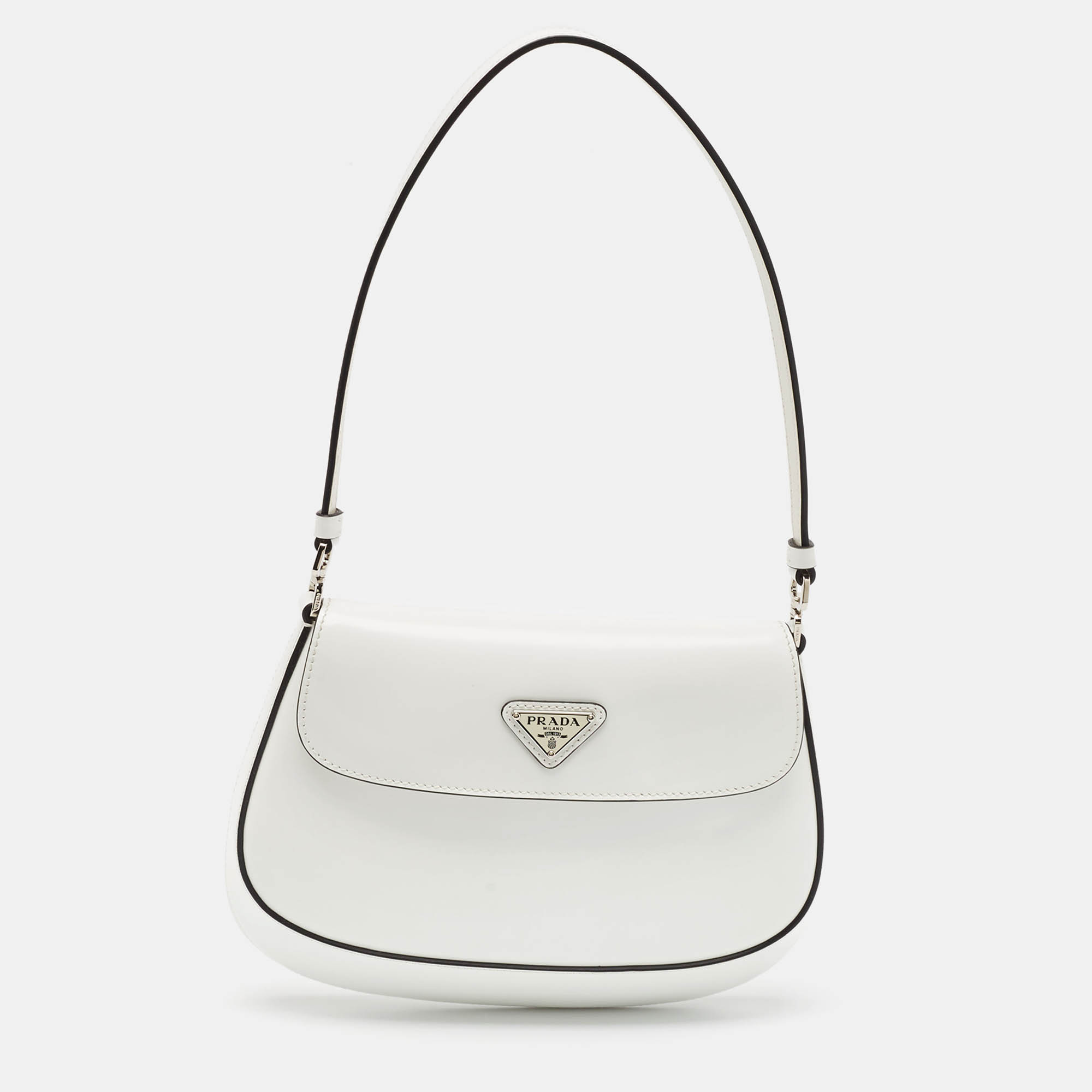 Pre-owned Prada White Glossy Leather Cleo Flap Bag