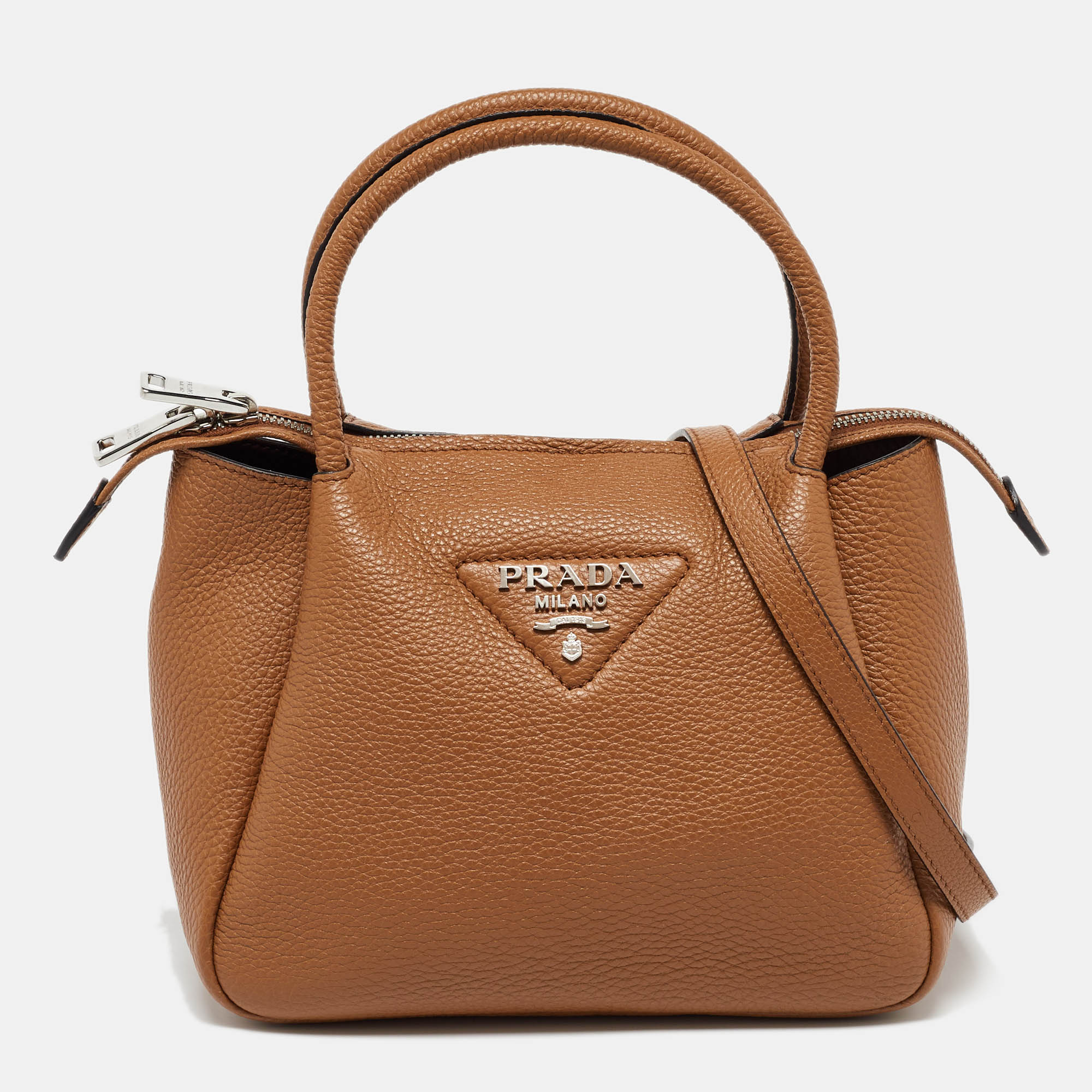 Pre-owned Prada Brown Leather Logo Embellished Mini Bag