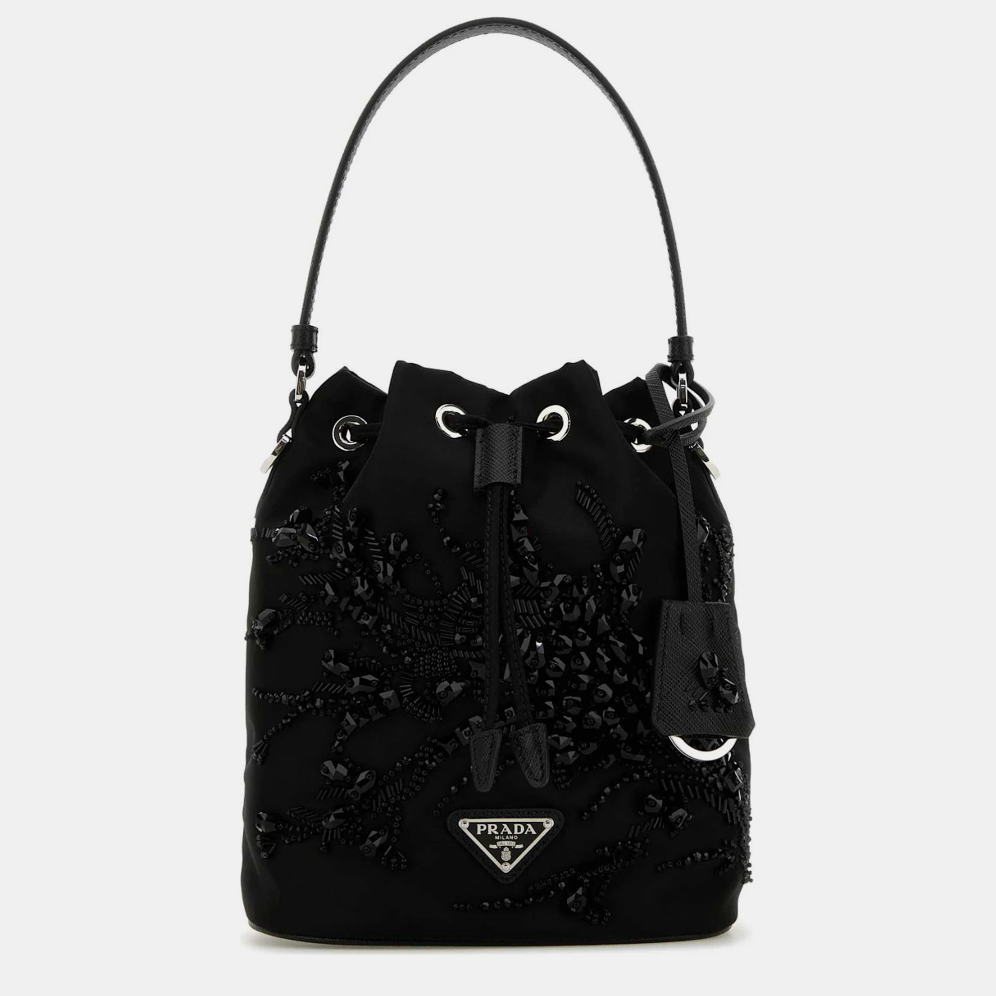 

Prada Black Embroidered Nylon Bucket Shoulder Bag