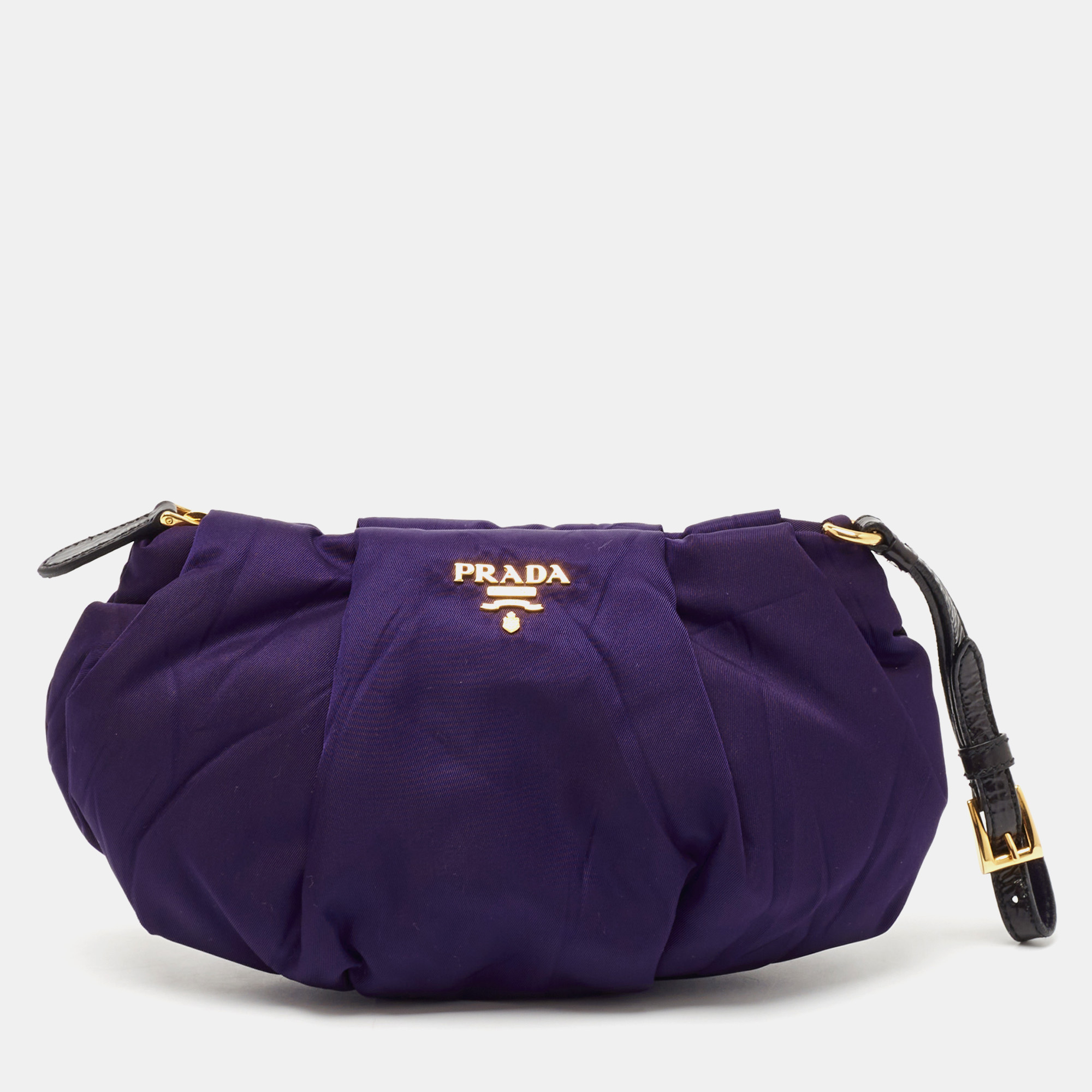 

Prada Purple Pleated Nylon Wristlet Clutch