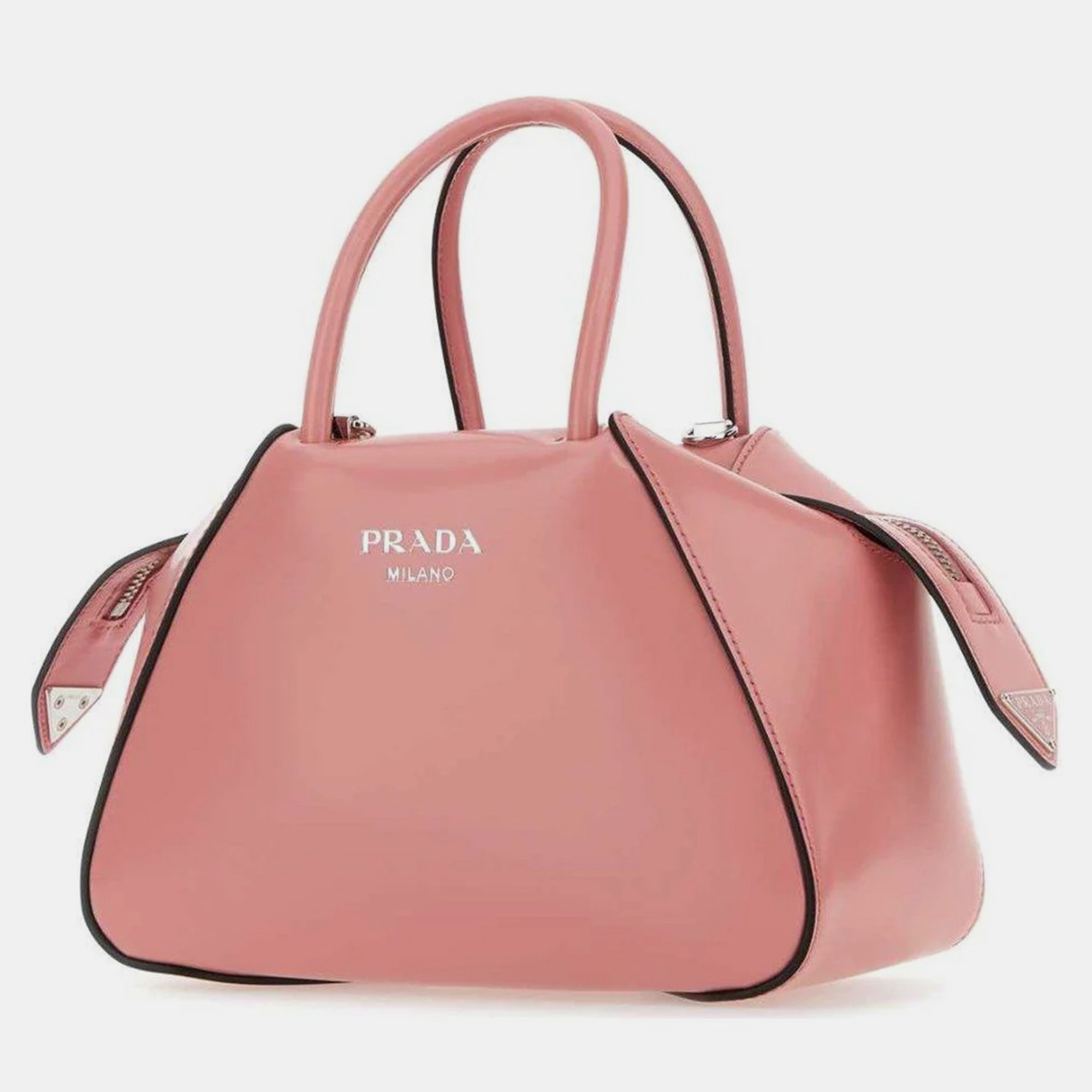 Prada Pink  Leather Logo Satchel Bag 