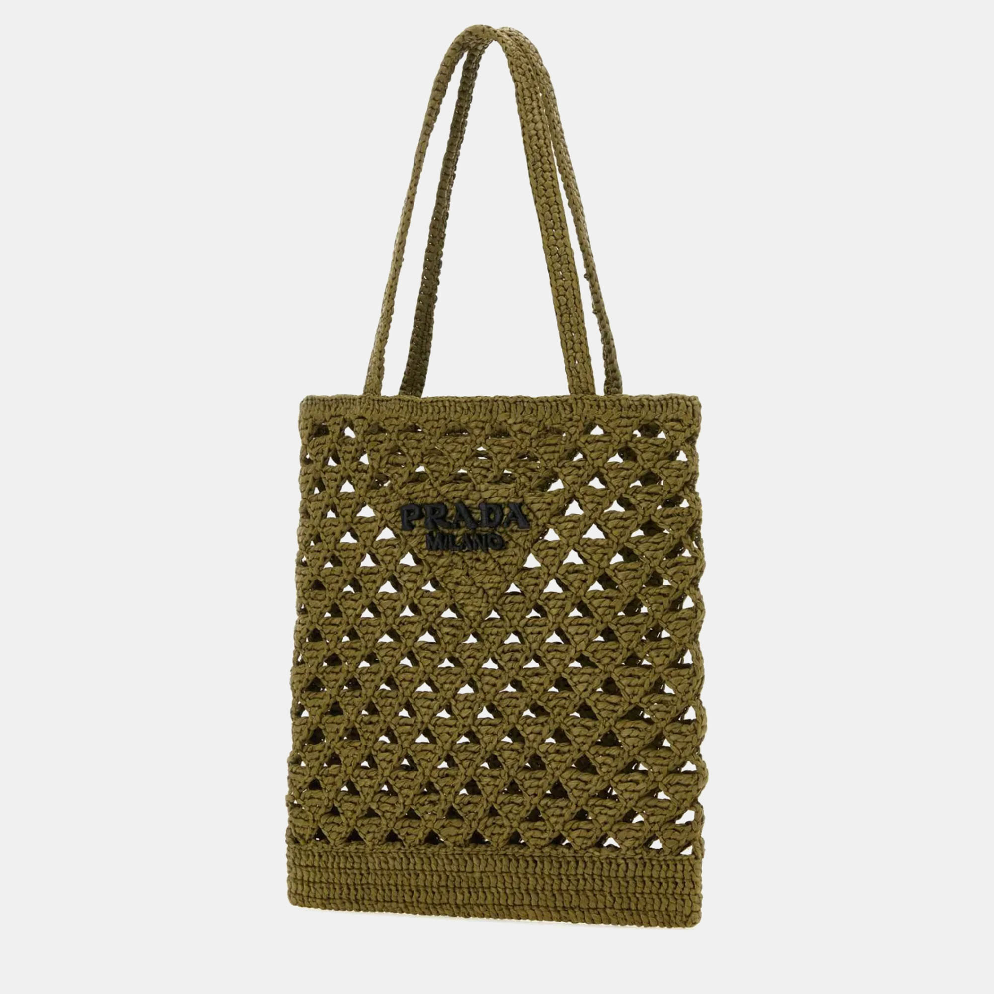 Prada  Khaki Straw Handbag 