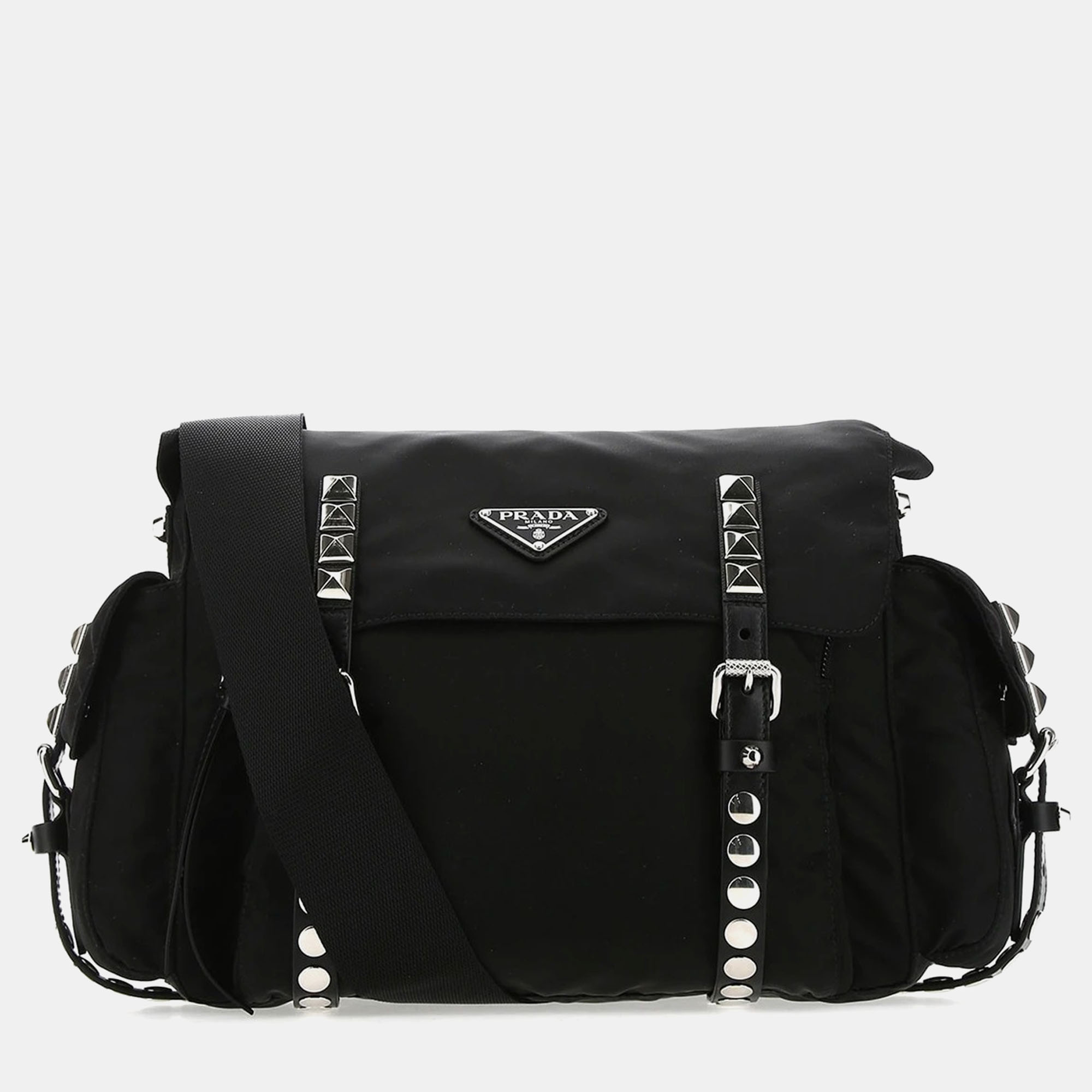 

Prada Black New Vela Nylon Studded Messenger Bag