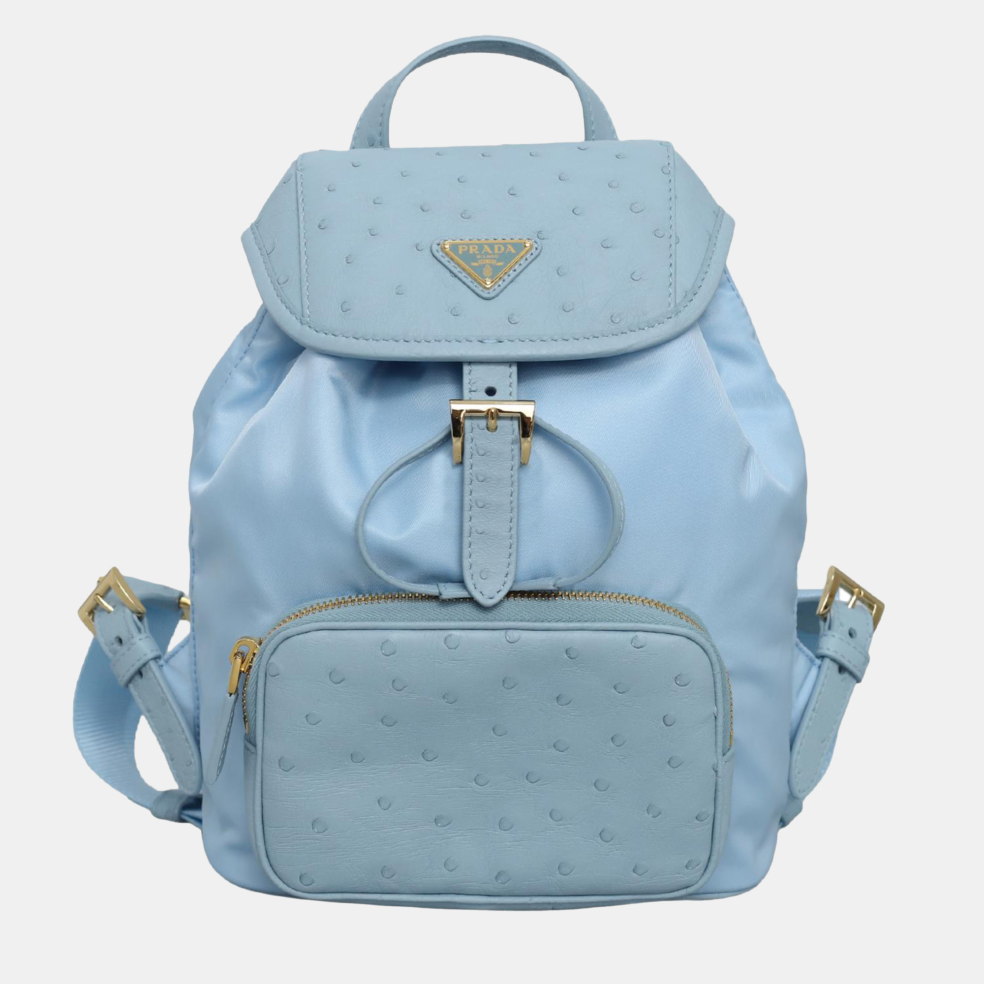 

Prada Sky Blue Nylon and Ostrich Leather Backpack