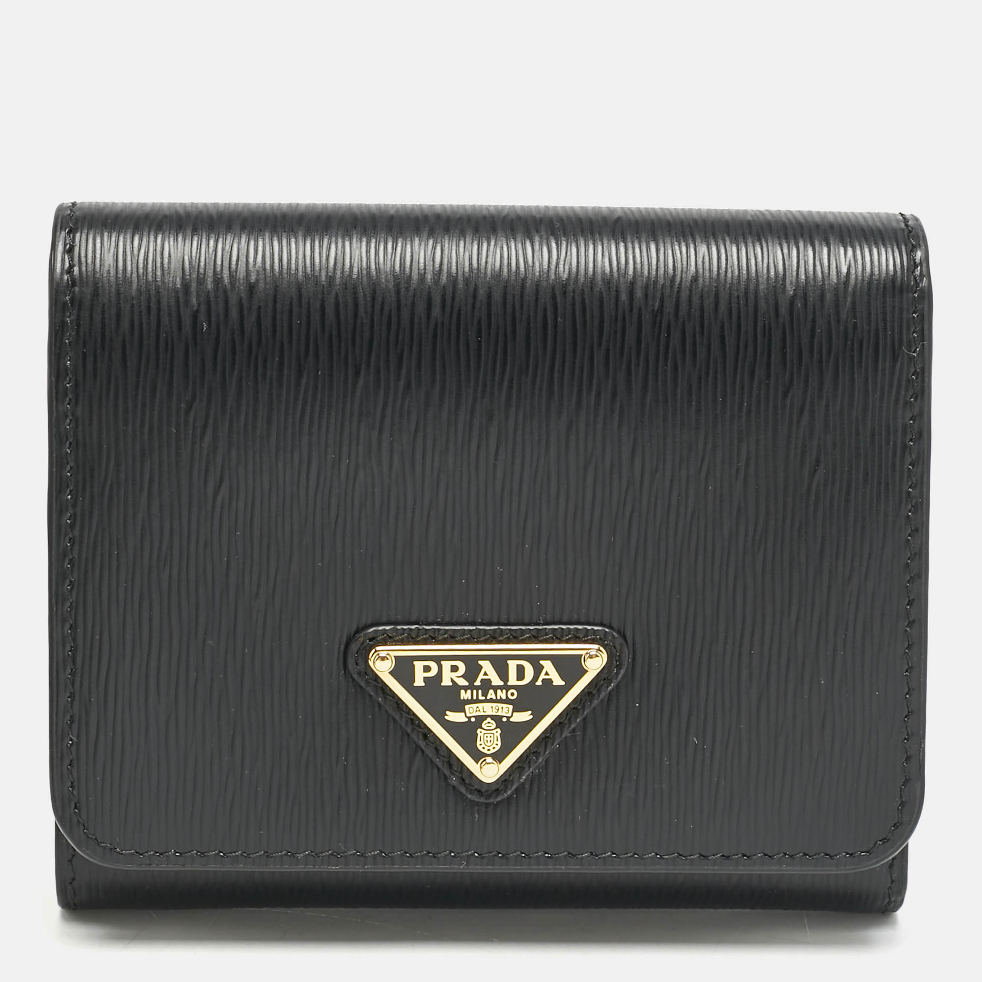 

Prada Black Vitello Move Leather Trifold Wallet