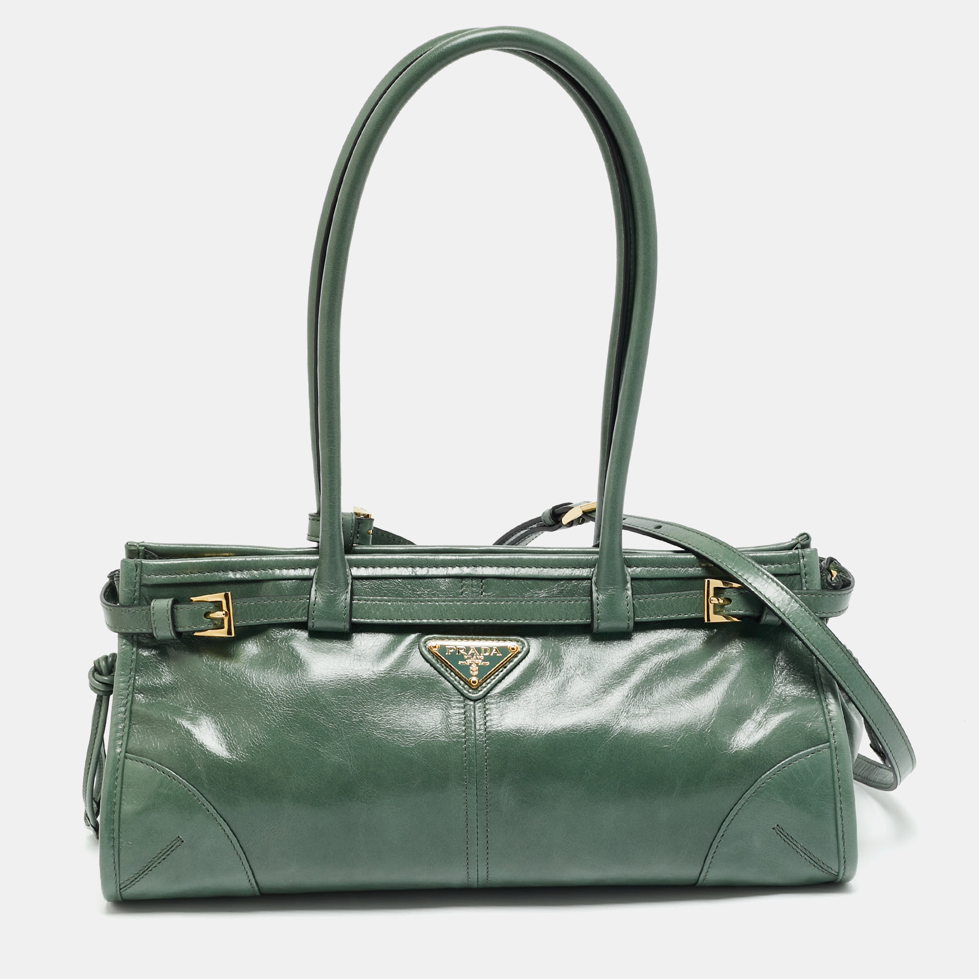 

Prada Sage Leather  Bonnie Shoulder Bag, Green