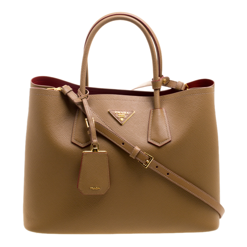 Pre Owned Prada Caramel Saffiano Cuir Double Handle Tote