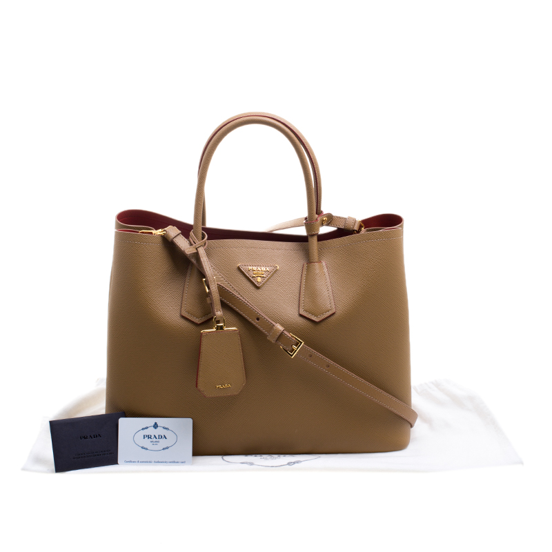 Prada Caramel Saffiano Leather Double Handle Tote Bag B2756T - Yoogi's  Closet